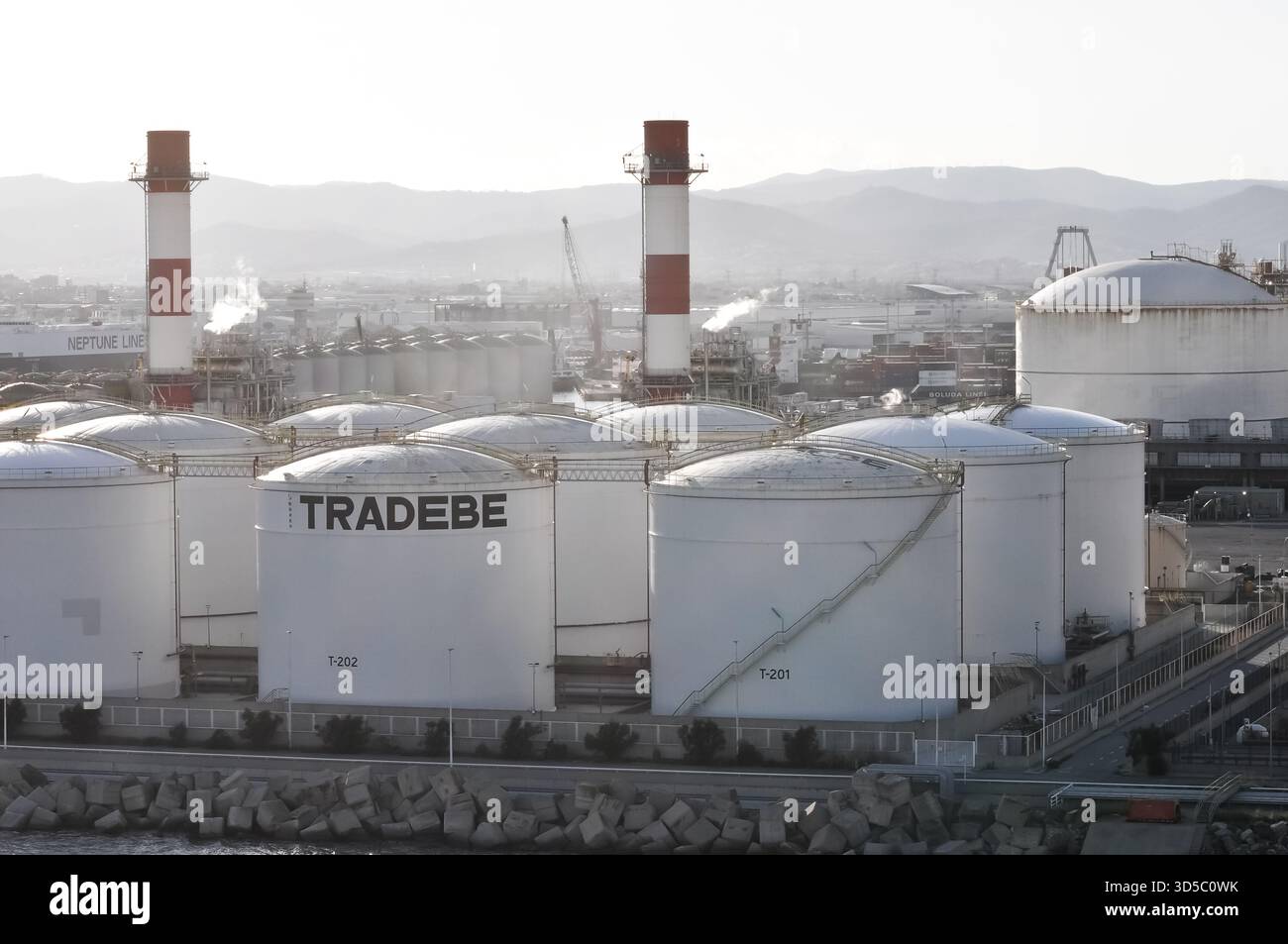 Tradebe Rye Barcelona, Spain - September 26, 2025: Tradebe oil tanks terminal in ...