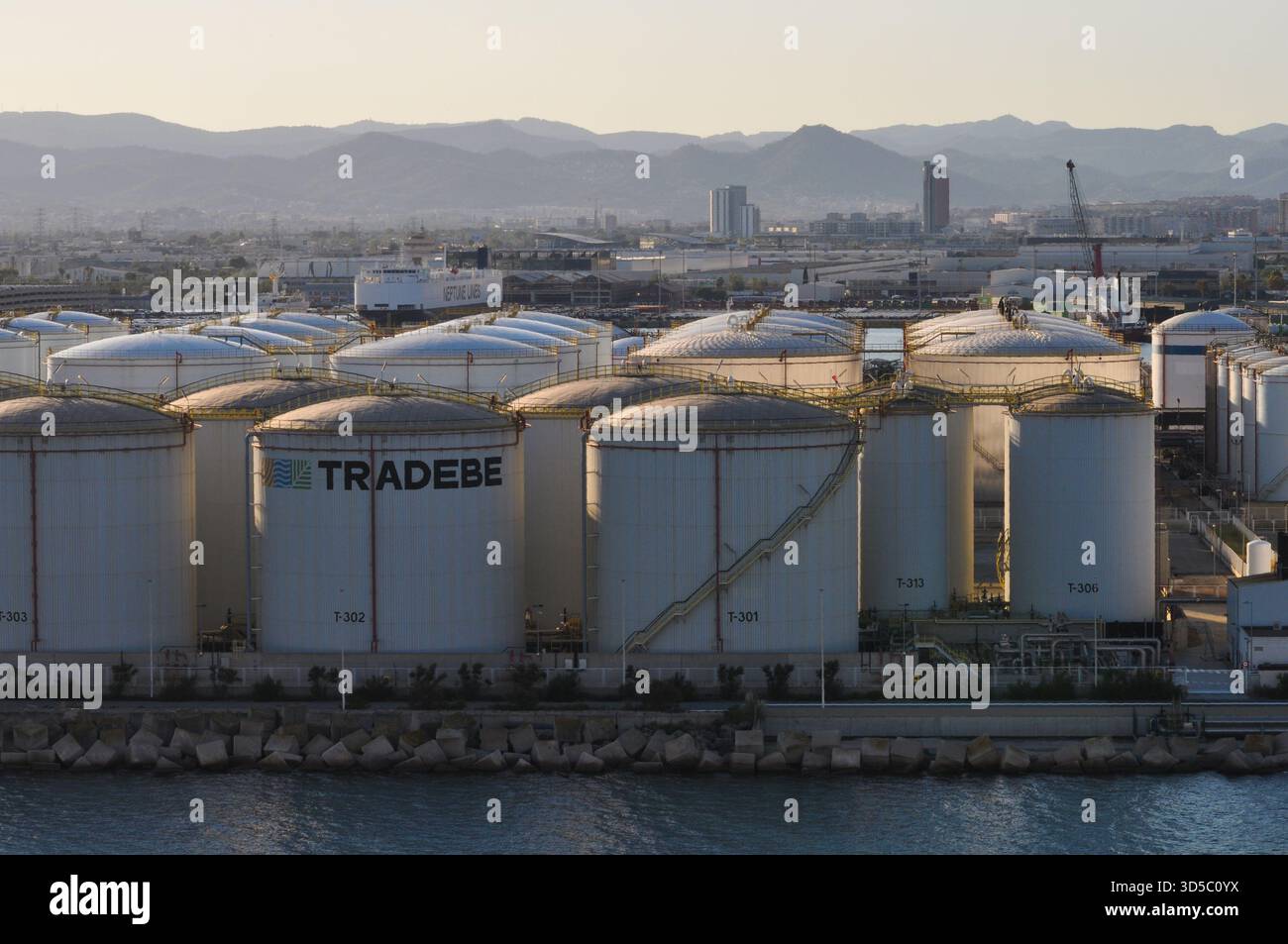 Tradebe Rye Barcelona, Spain - September 26, 2025: Tradebe oil tanks terminal in ...