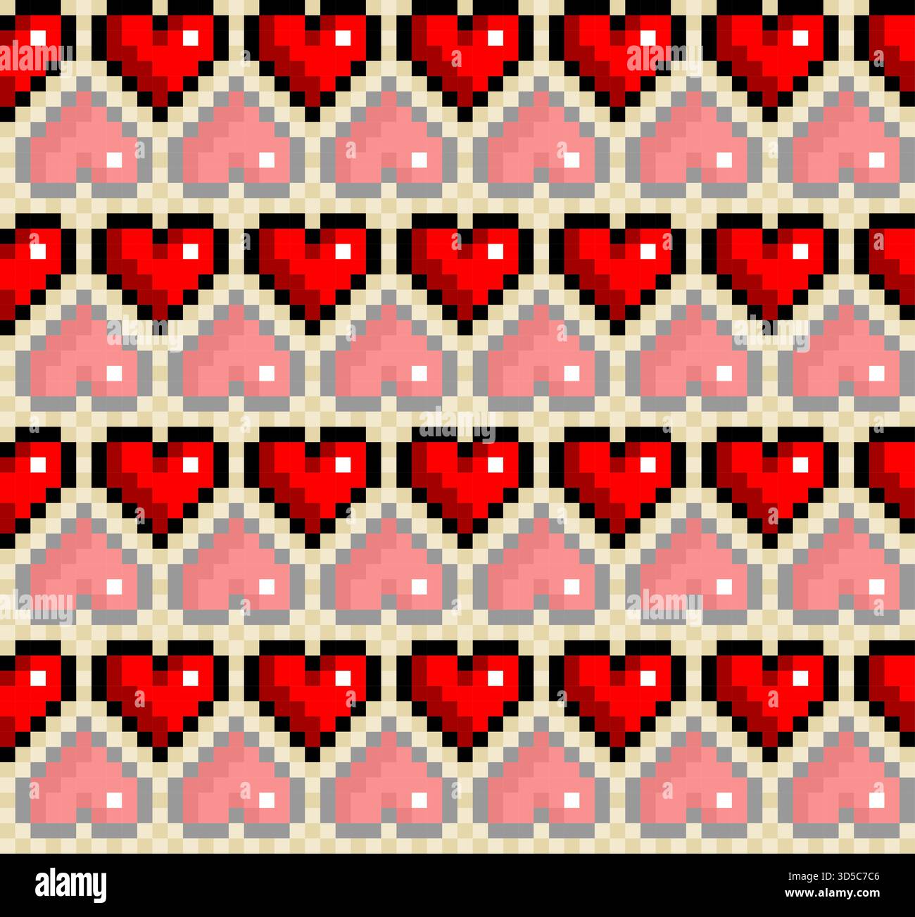 The seamless background with pixel hearts. Stock Vector