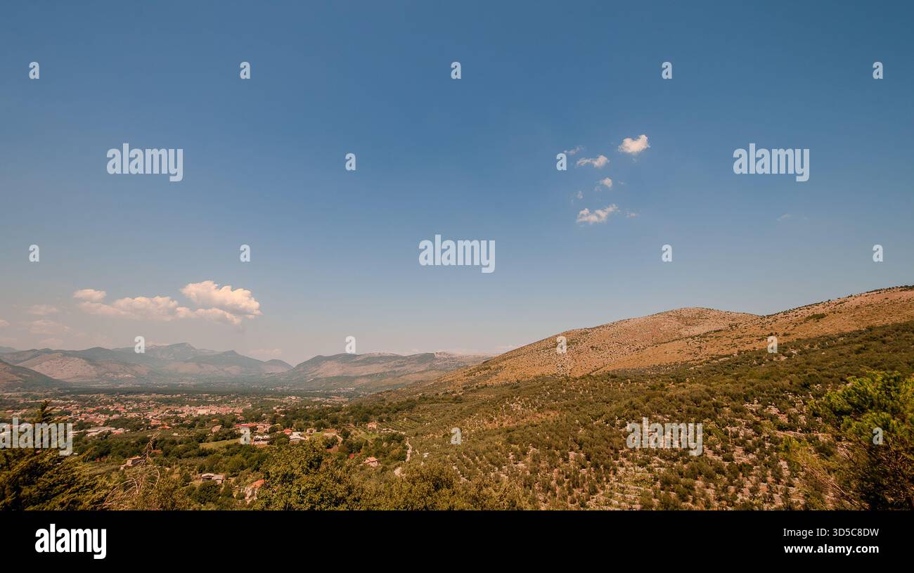 Amaseno is located in the Amaseno Valley, between the Ausoni (to the east-south-west) and the Lepini mountains (to the north). - Stock Image