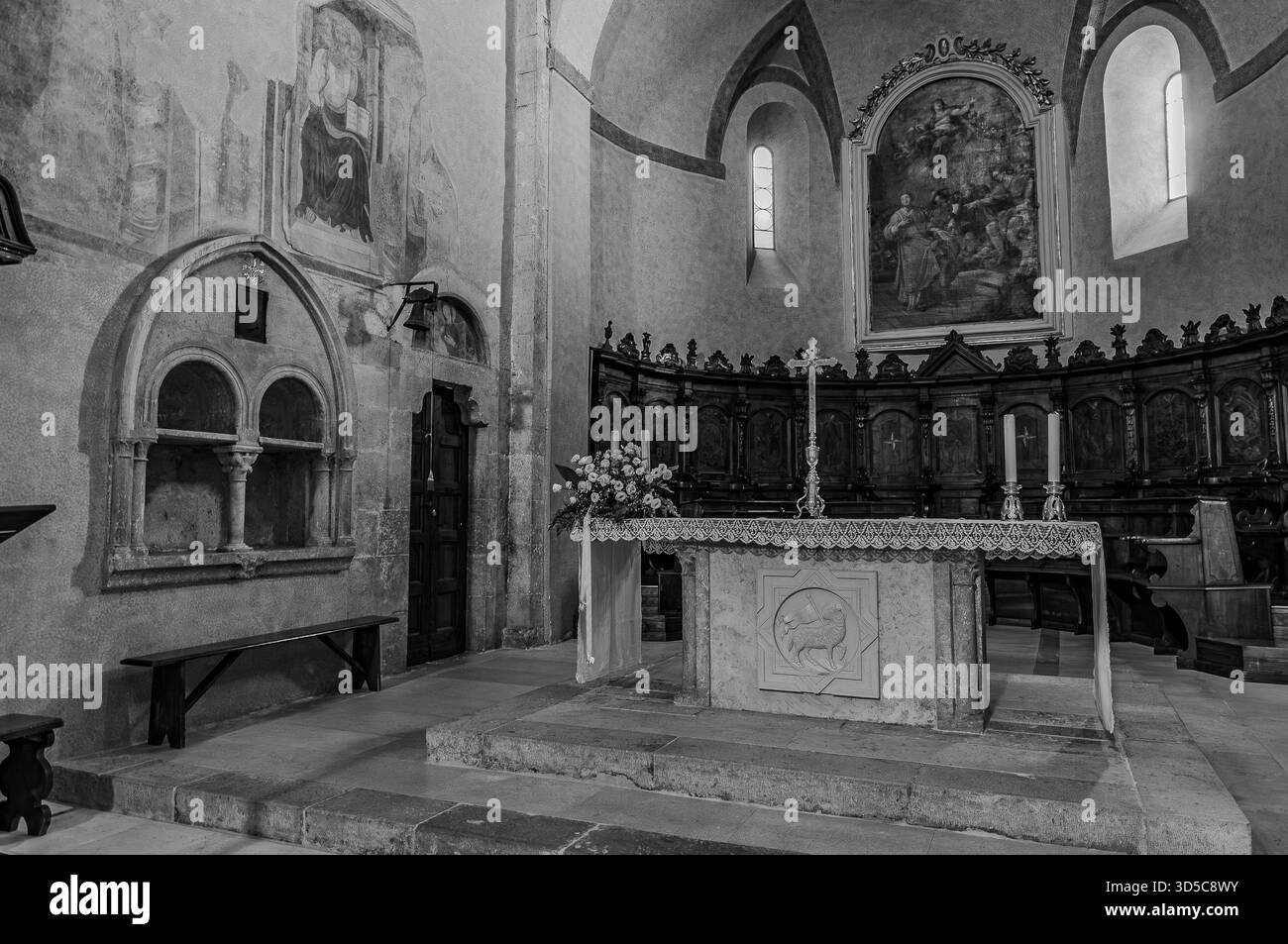The Collegiate Church of Santa Maria Assunta in Amaseno is a church that houses the relics of Saint Lawrence, martyred in 258 AD. It is famous for the - Stock Image