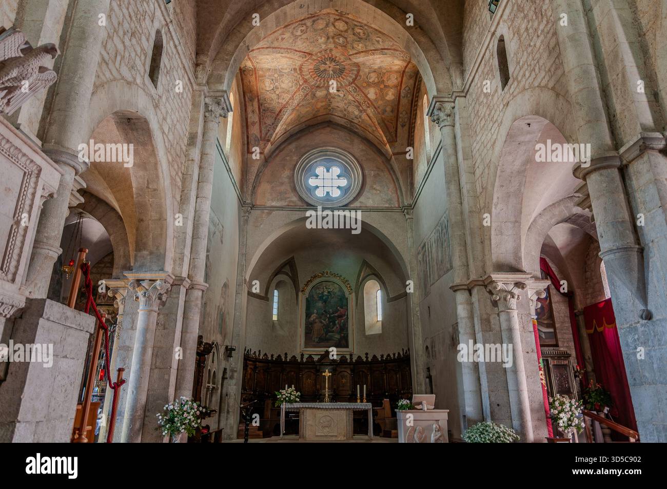 The Collegiate Church of Santa Maria Assunta in Amaseno is a church that houses the relics of Saint Lawrence, martyred in 258 AD. It is famous for the - Stock Image