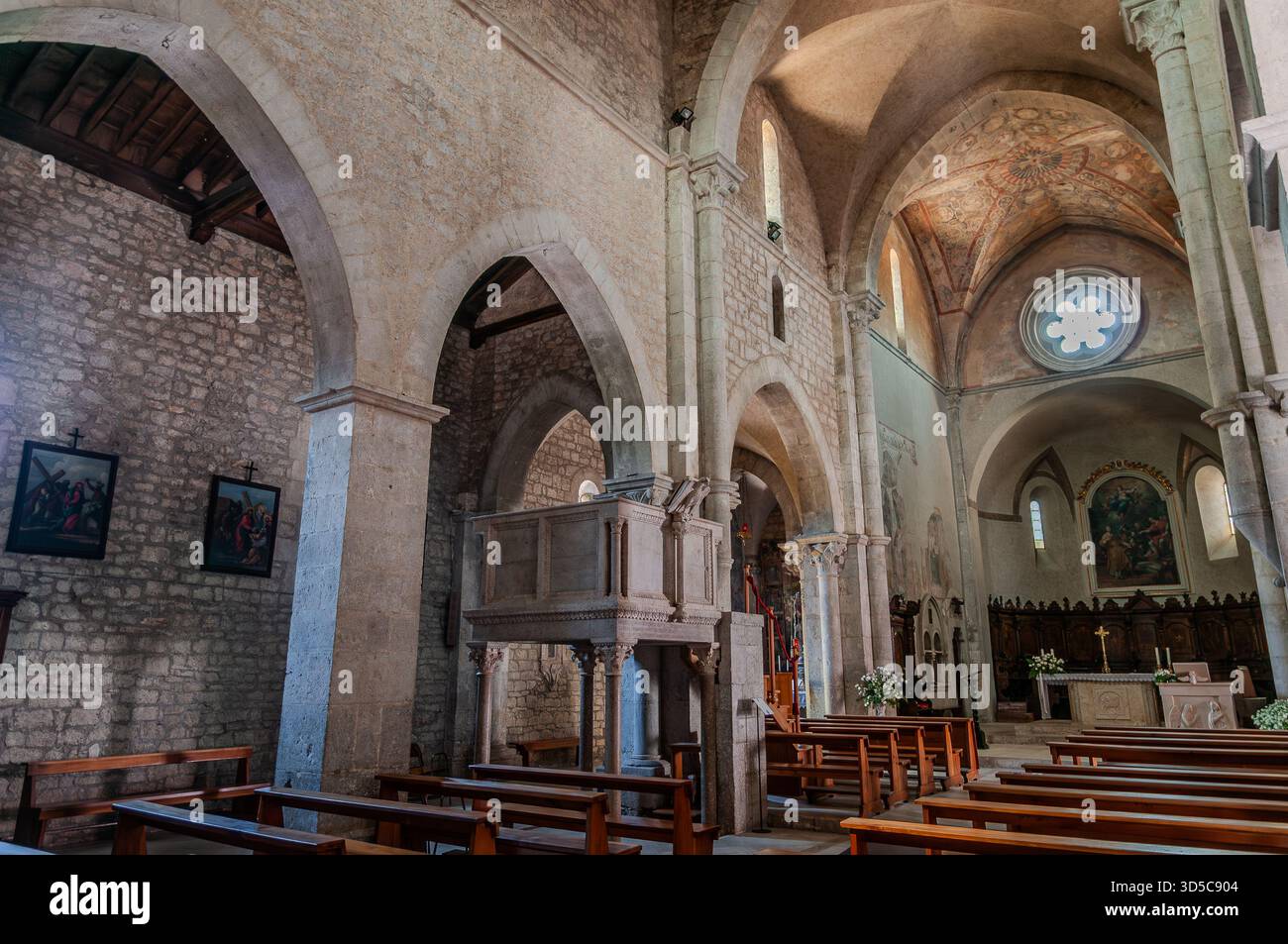 The Collegiate Church of Santa Maria Assunta in Amaseno is a church that houses the relics of Saint Lawrence, martyred in 258 AD. It is famous for the - Stock Image