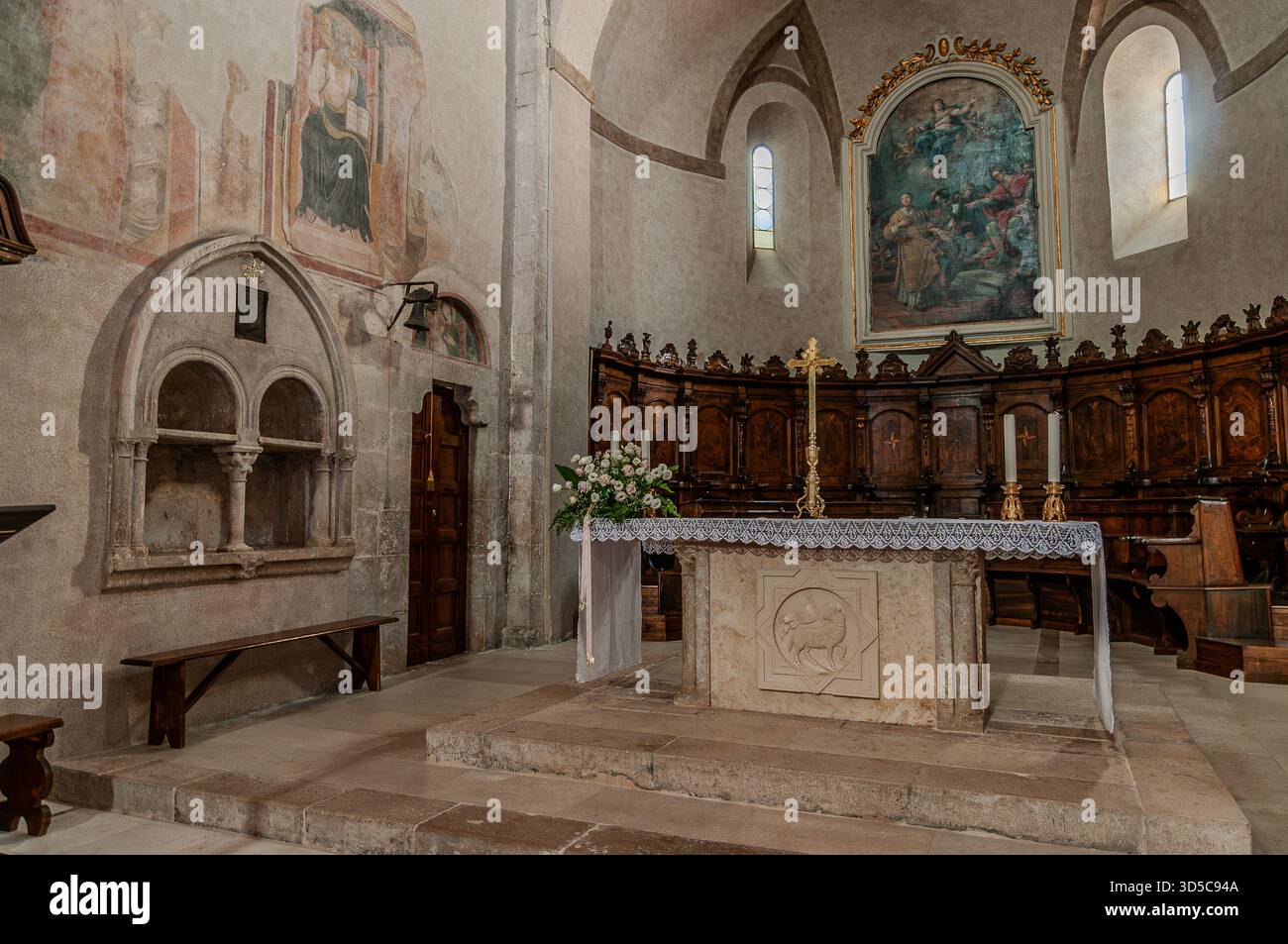 The Collegiate Church of Santa Maria Assunta in Amaseno is a church that houses the relics of Saint Lawrence, martyred in 258 AD. It is famous for the - Stock Image