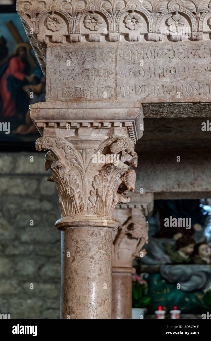 The Collegiate Church of Santa Maria Assunta in Amaseno is a church that houses the relics of Saint Lawrence, martyred in 258 AD. It is famous for the - Stock Image