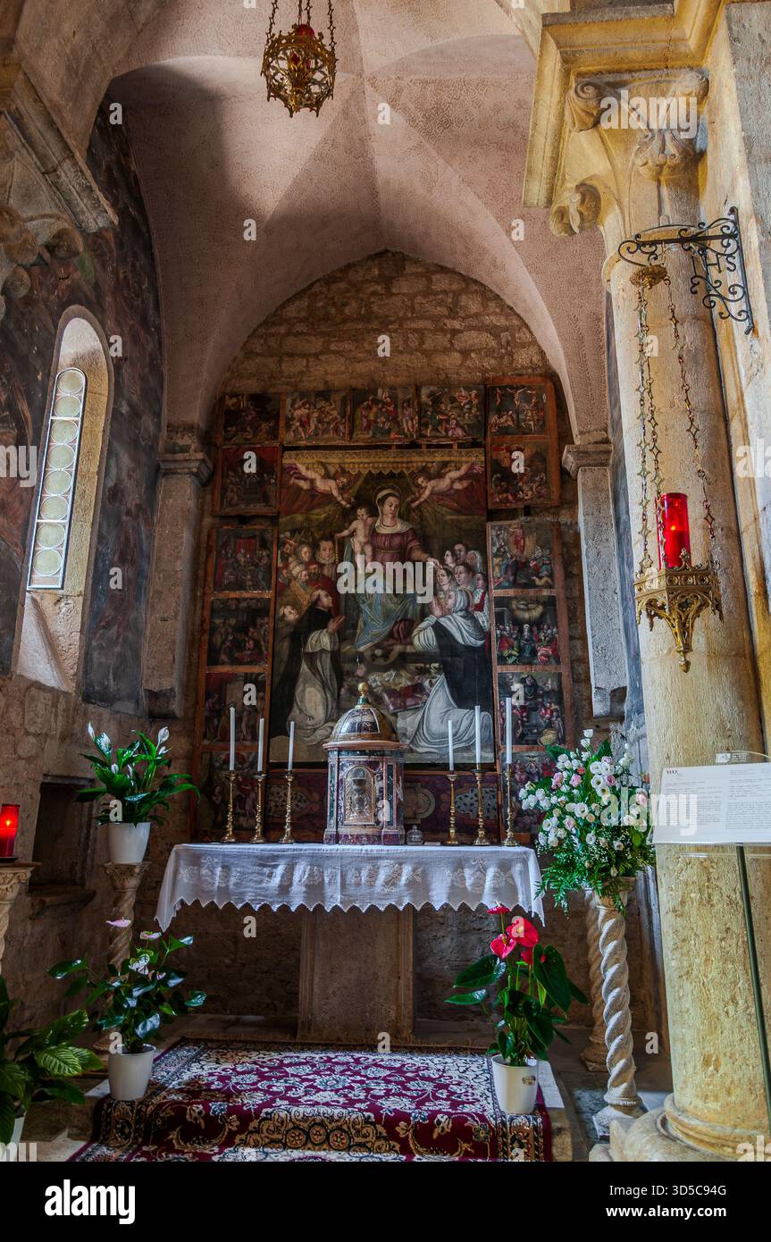 The Collegiate Church of Santa Maria Assunta in Amaseno is a church that houses the relics of Saint Lawrence, martyred in 258 AD. It is famous for the - Stock Image