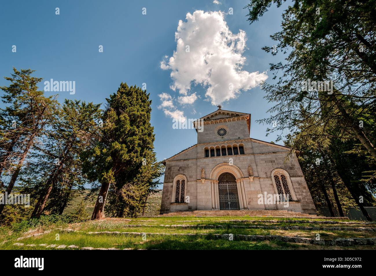 Church of S. Maria dell’Auricola. The white bulk of the church, dating back to the 13th century, stands out on the summit of the homonymous hill, at a - Stock Image