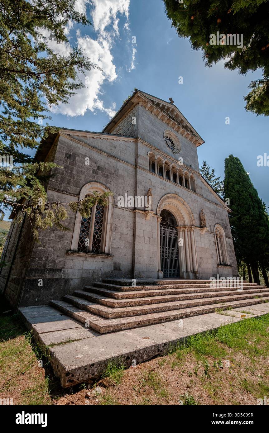 Church of S. Maria dell’Auricola. The white bulk of the church, dating back to the 13th century, stands out on the summit of the homonymous hill, at a - Stock Image