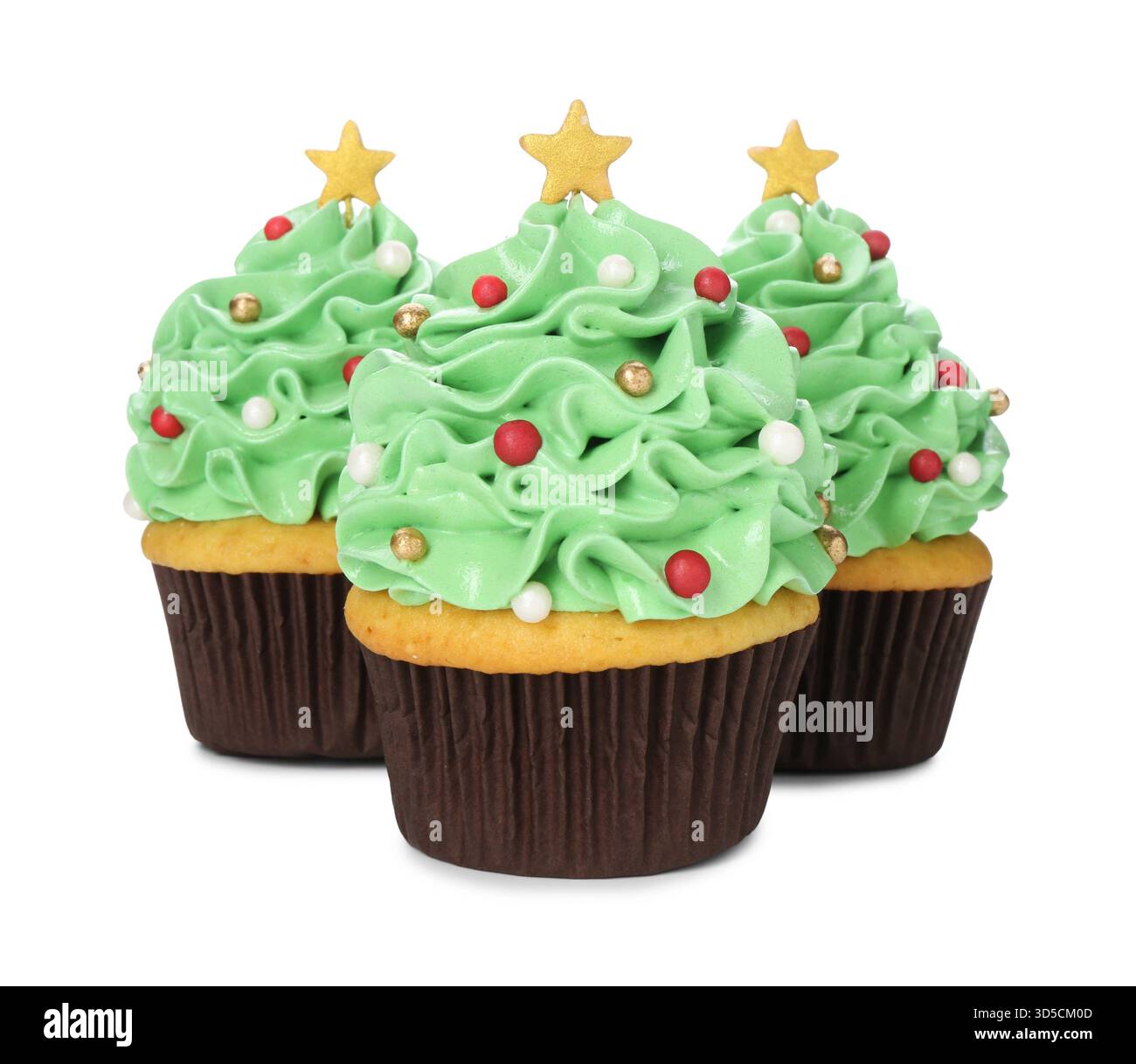Christmas tree shaped cupcakes isolated on white Stock Photo