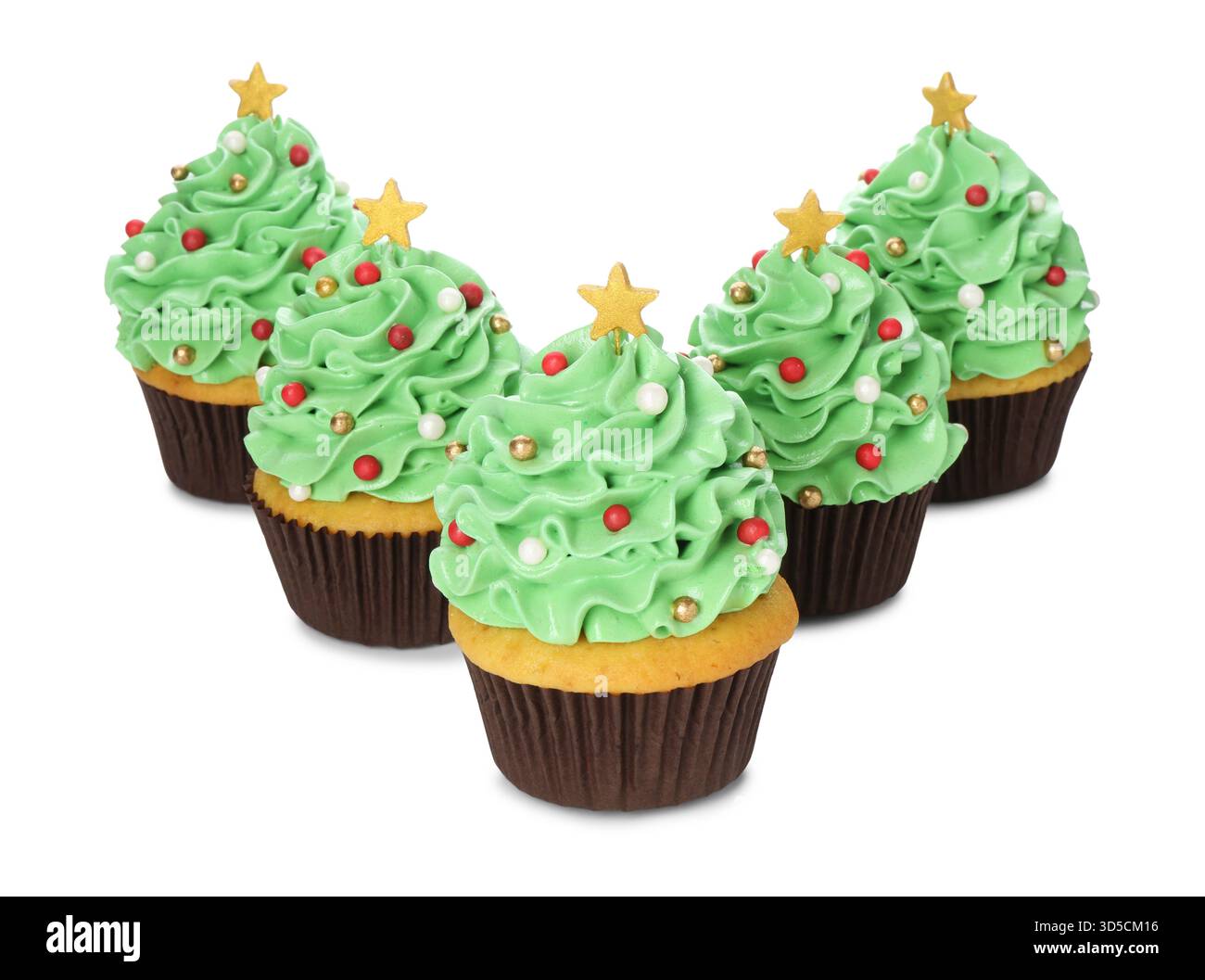 Christmas tree shaped cupcakes isolated on white Stock Photo