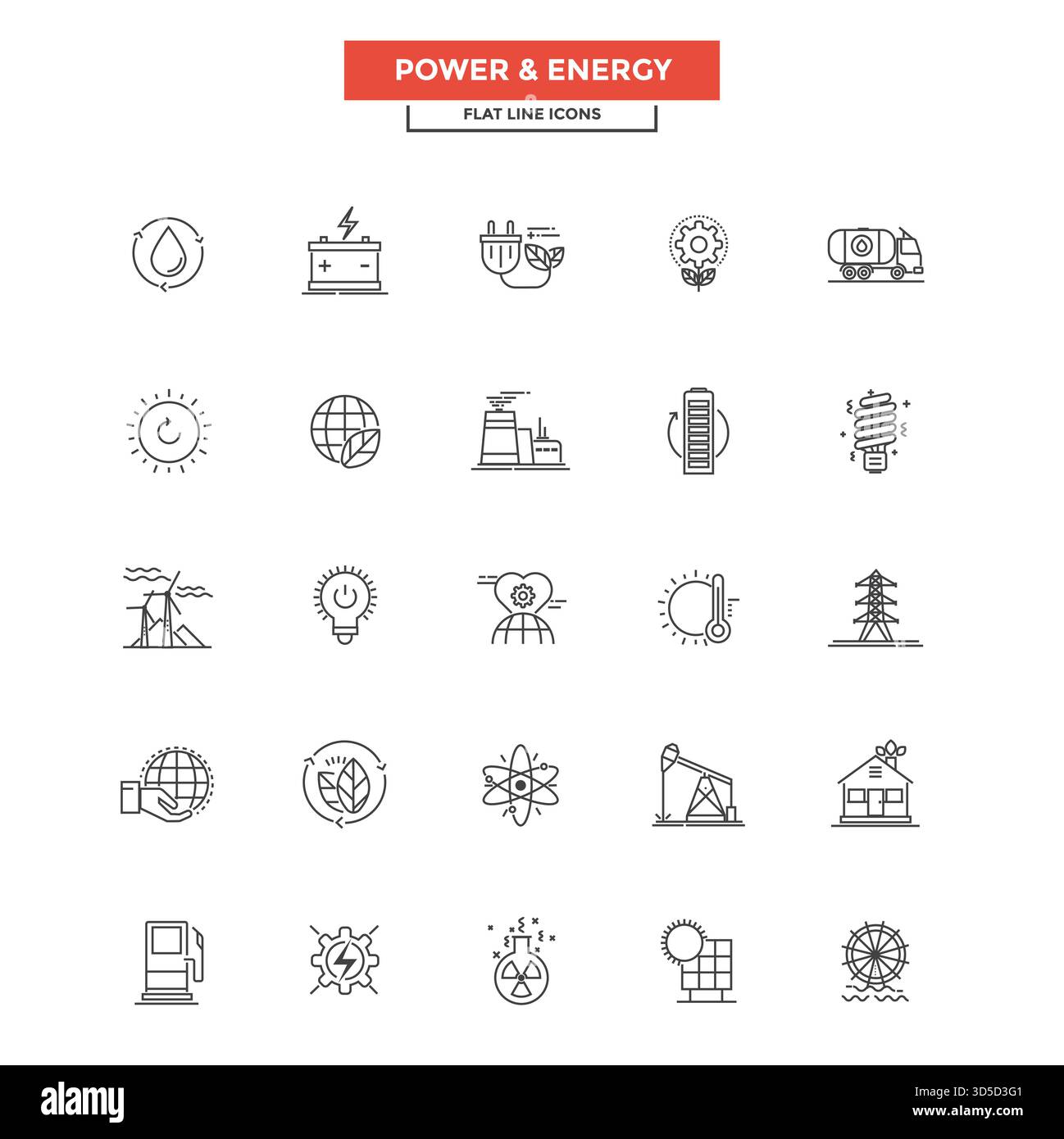 Set of Modern Flat Line icon Concept of Power and Energy use in Web ...
