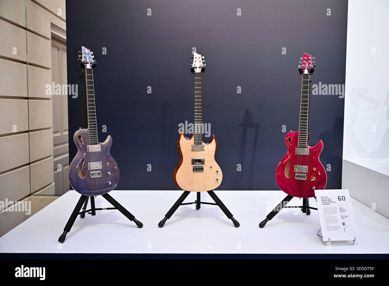 Paris, France. 15th Nov, 2025. Electric guitars, Nina Air Collection Legacy, during 5th edition of the Great Exhibition of French Manufacturing at the Elysee Palace in Paris, France on November 15, 2025. Initiated by the Head of State in January 2020, this annual event honors companies, artisans, producers, start-ups, and manufacturers who are fully committed to French manufacturing. Photo by Tomas Stevens/ABACAPRESS.COM Credit: Abaca Press/Alamy Live News Stock Photo