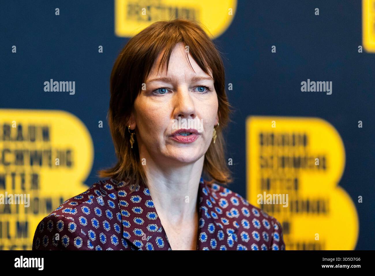 Brunswick, Germany. 15th Nov, 2025. Actress Sandra Hüller sits at a press conference of the Braunschweig International Film Festival. Hüller is to receive the main prize of the film festival in the evening. Credit: Michael Matthey/dpa/Alamy Live News Stock Photo