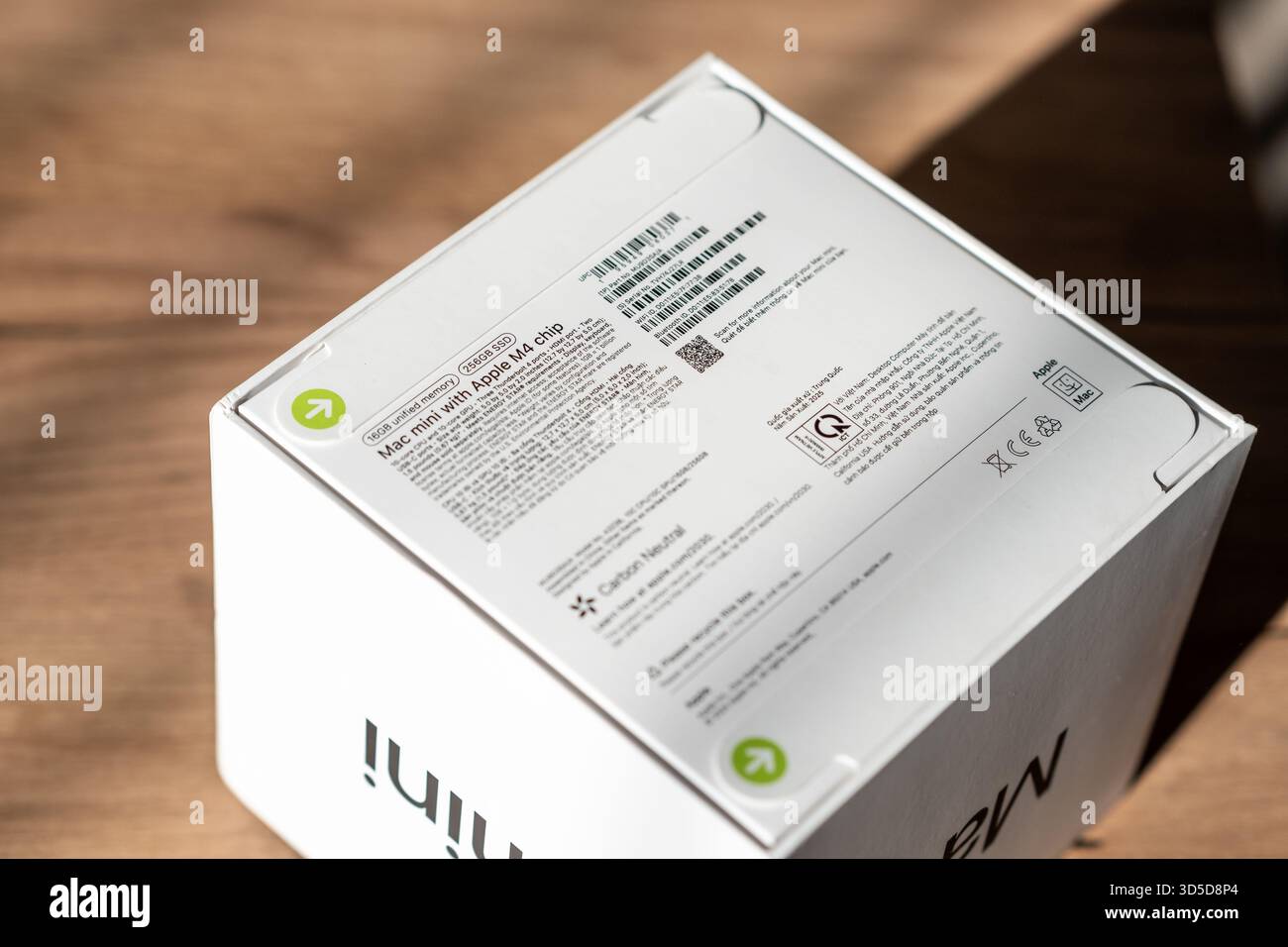 Brand new Apple Mac mini with M4 chip in its original box. Stock Photo