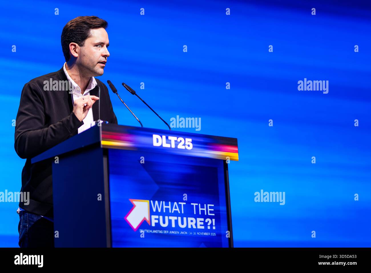 Rust, Germany. 15th Nov, 2025. Johannes Winkel (CDU), Federal Chairman of the Junge Union (JU), speaks at the Germany Day of the Junge Union (JU). The main topic of the three-day congress is likely to be the reform of the social systems. Credit: Philipp von Ditfurth/dpa/Alamy Live News Stock Photo