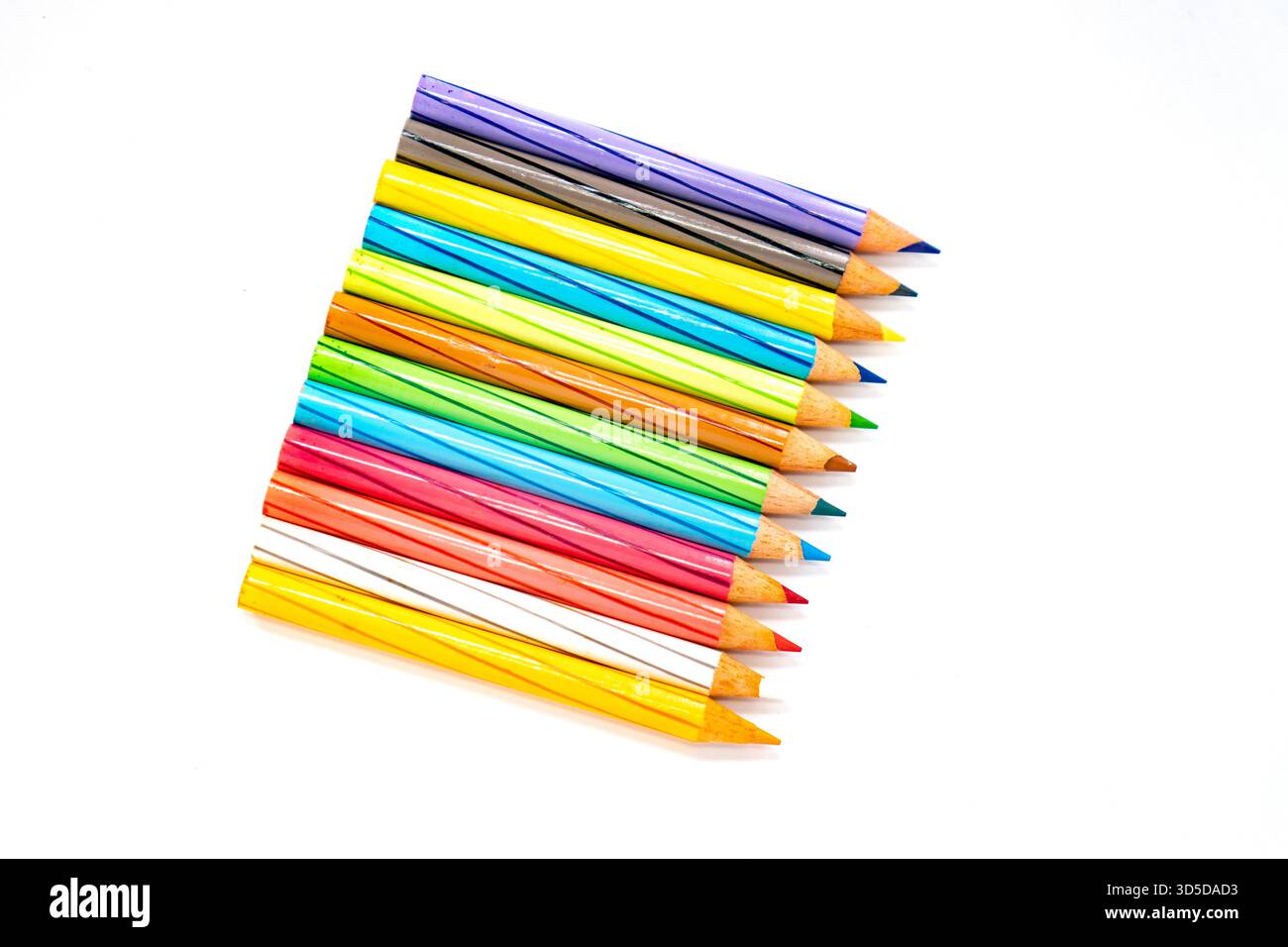 Multi colour pencils on white background Stock Photo