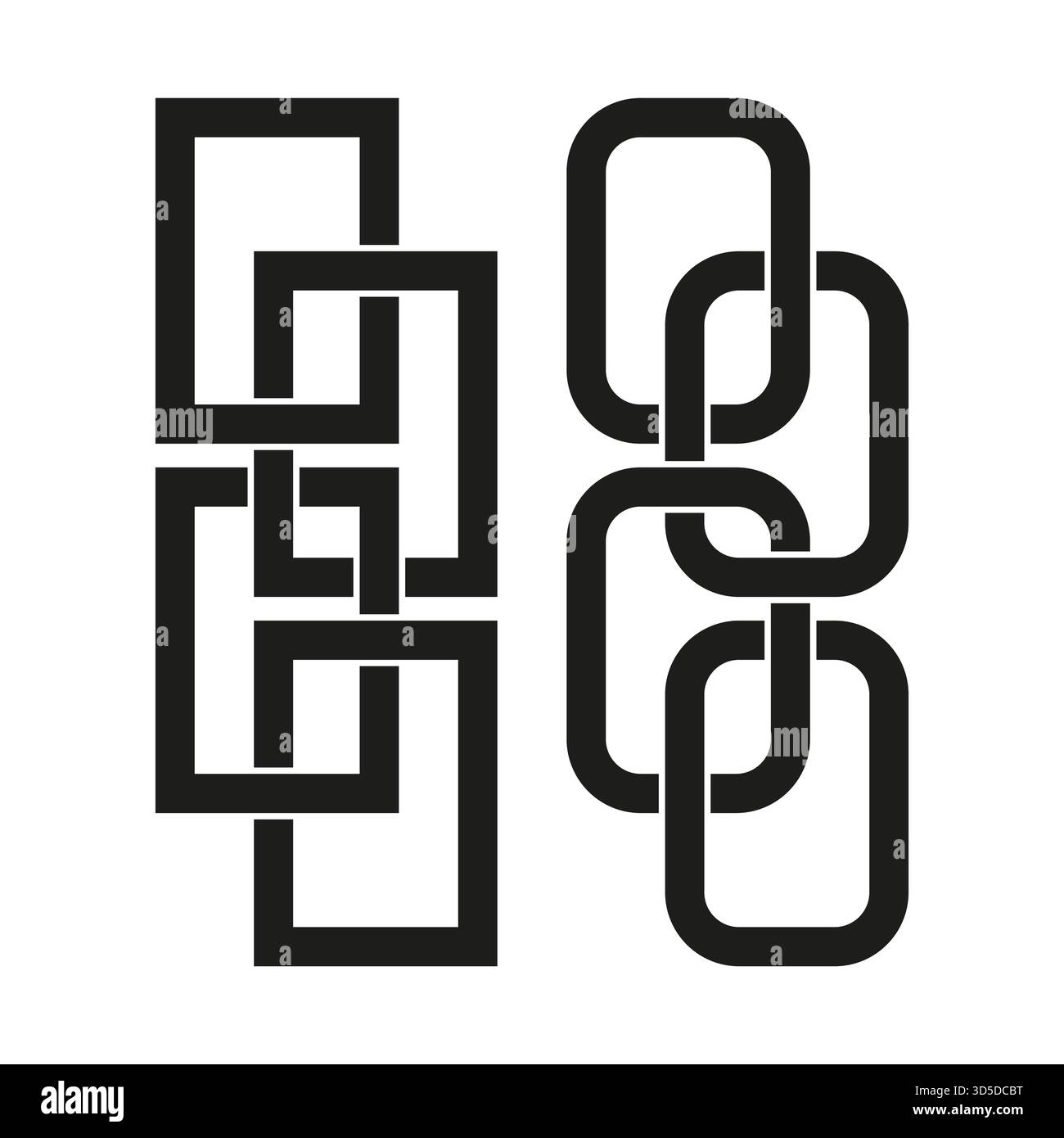 Chain link graphic. Interlocking square shapes. Abstract connection Vector. Geometric pattern element. EPS 10. Stock Vector