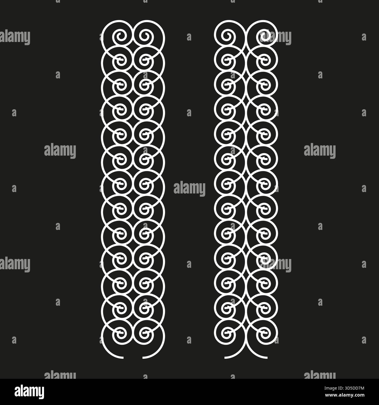 Scroll pattern border. Vertical swirl line. Elegant Vector ornament. Dark black background. EPS 10. Stock Vector