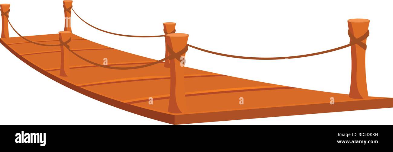 Simple wooden suspension bridge with rope handrails spanning a gap ...