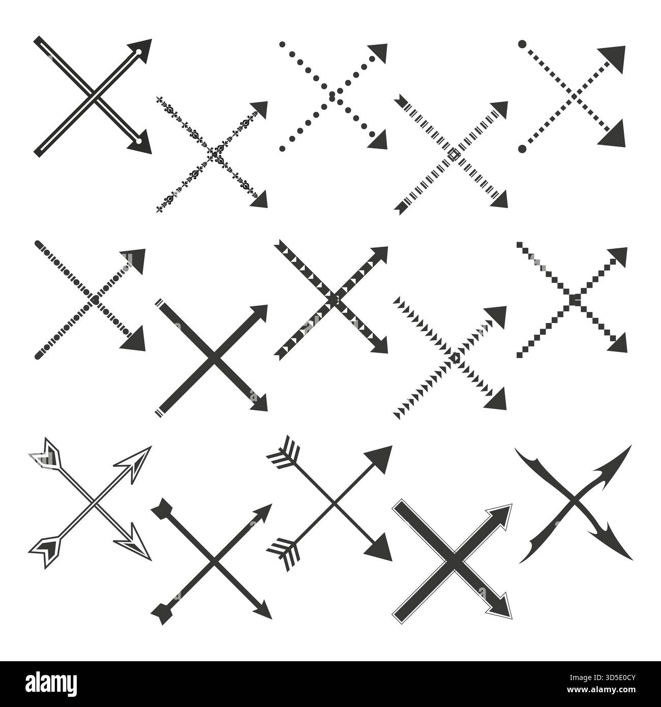 Direction arrows crosses. Pointing line Vector marks. Geometric sign elements. Abstract pattern array. EPS 10. Stock Vector