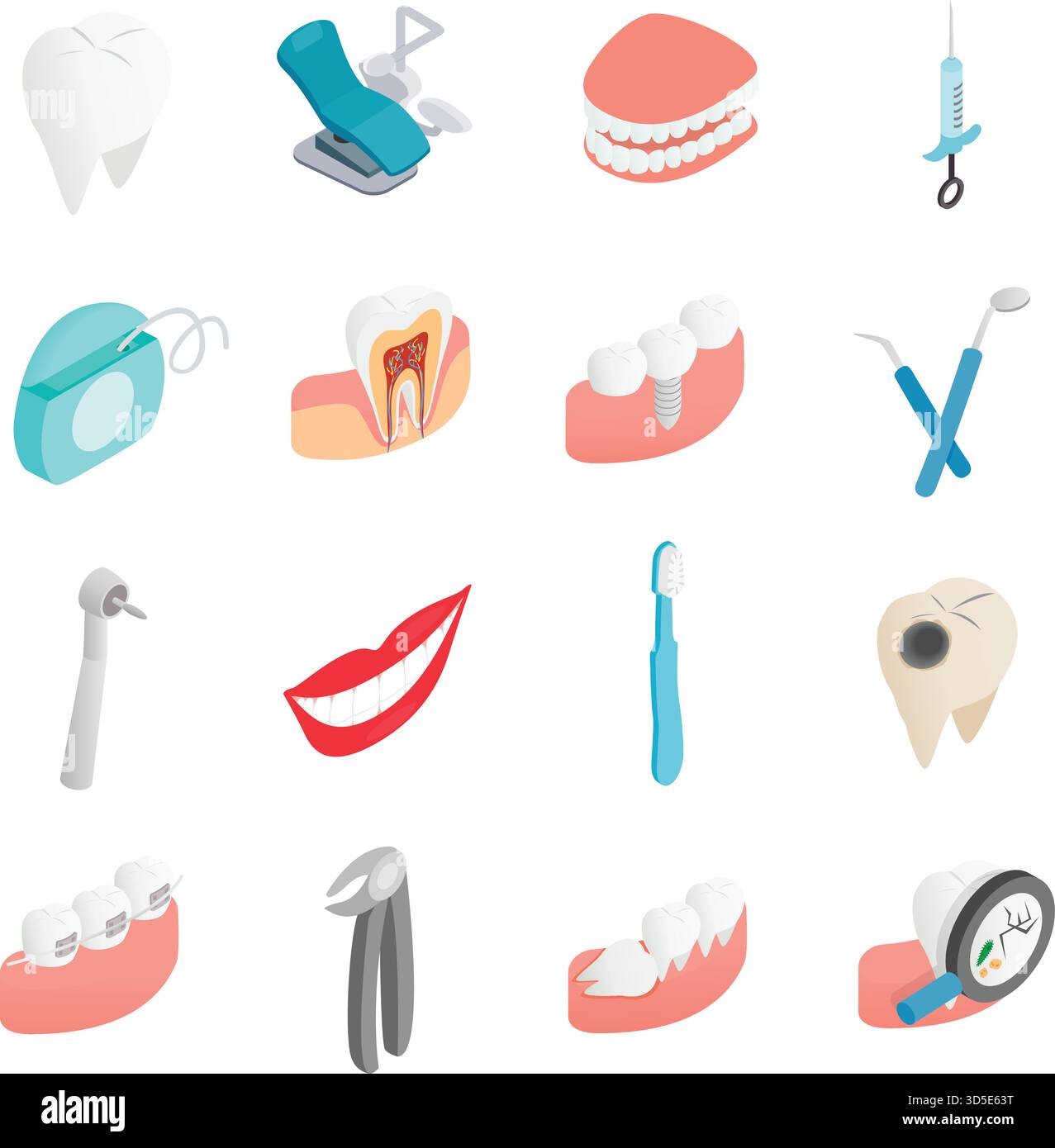 Dental set icons in isometric 3d style on a white background Stock ...