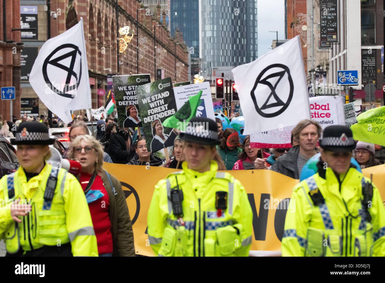 Environment Protest Manchester Extinction rebellion flags. Greater Manchester Climate Justice ...