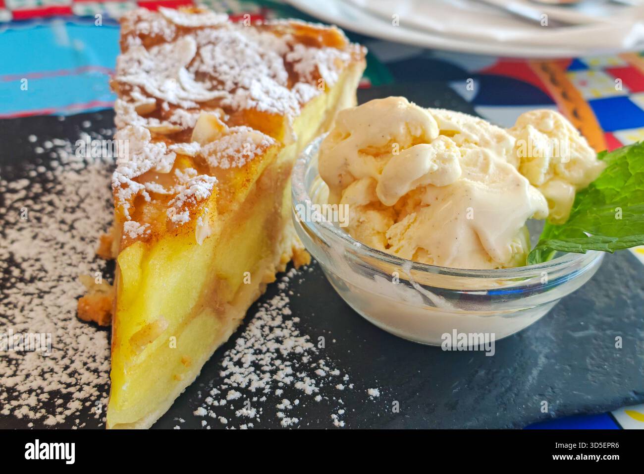 Apple pie dessert with icecream Stock Photo