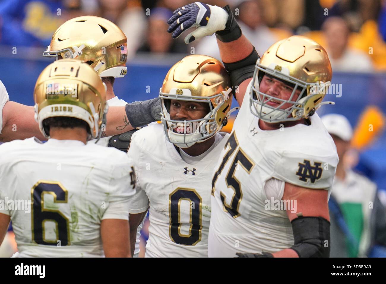 Notre Dame wide receiver Malachi Fields (0) celebrates with offensive ...