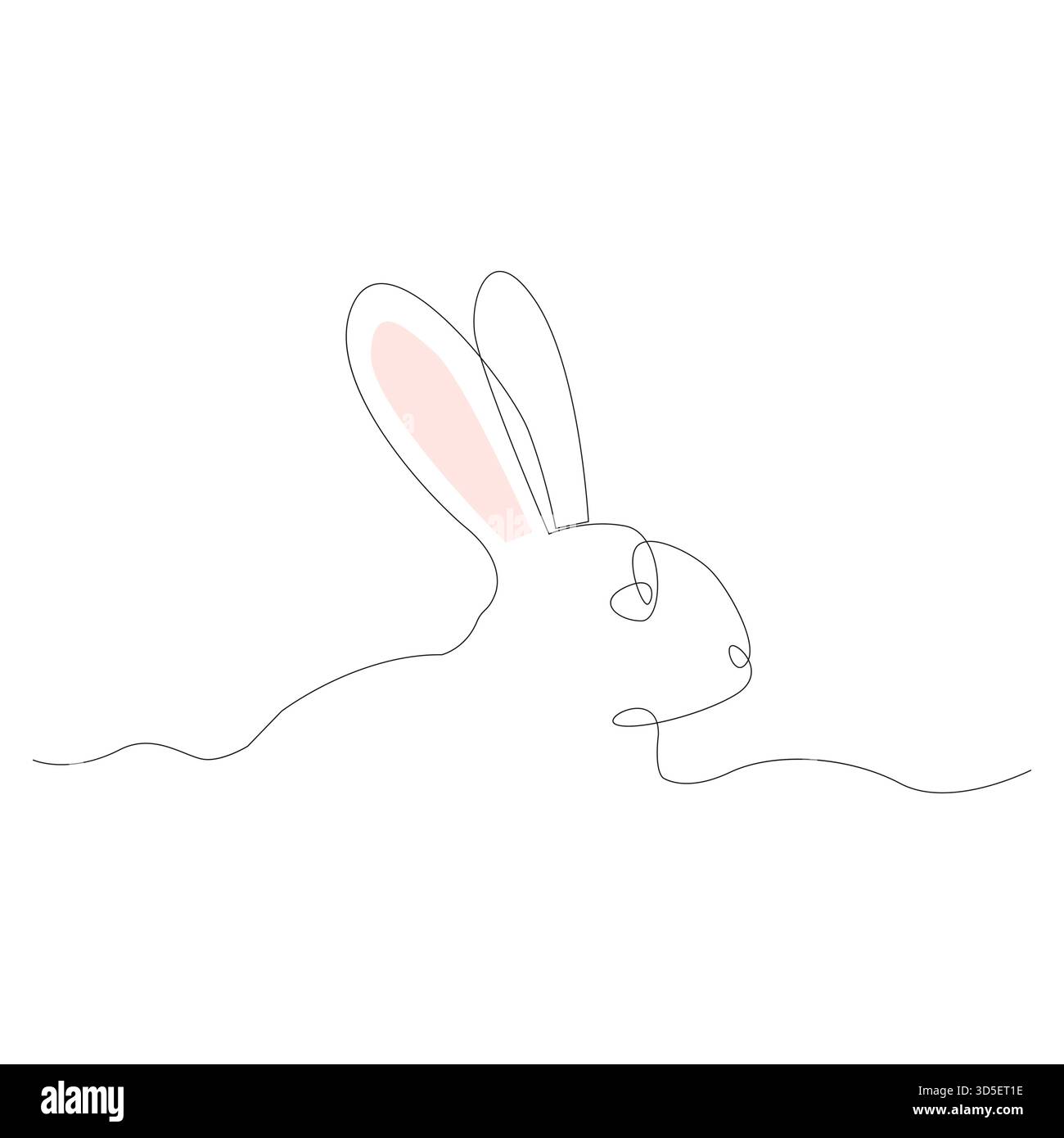 Continuous line rabbit. Pink ear detail. Modern one line art ...