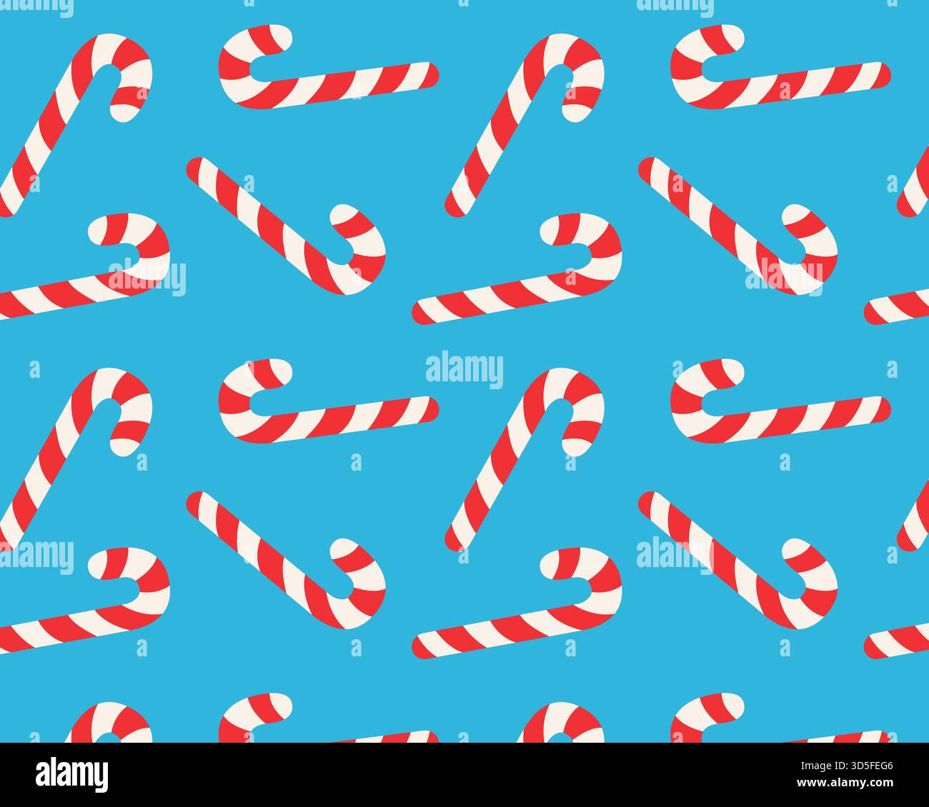 Seamless pattern. Christmas striped candy cane. Isolated blue background. Vector illustration. Stock Vector