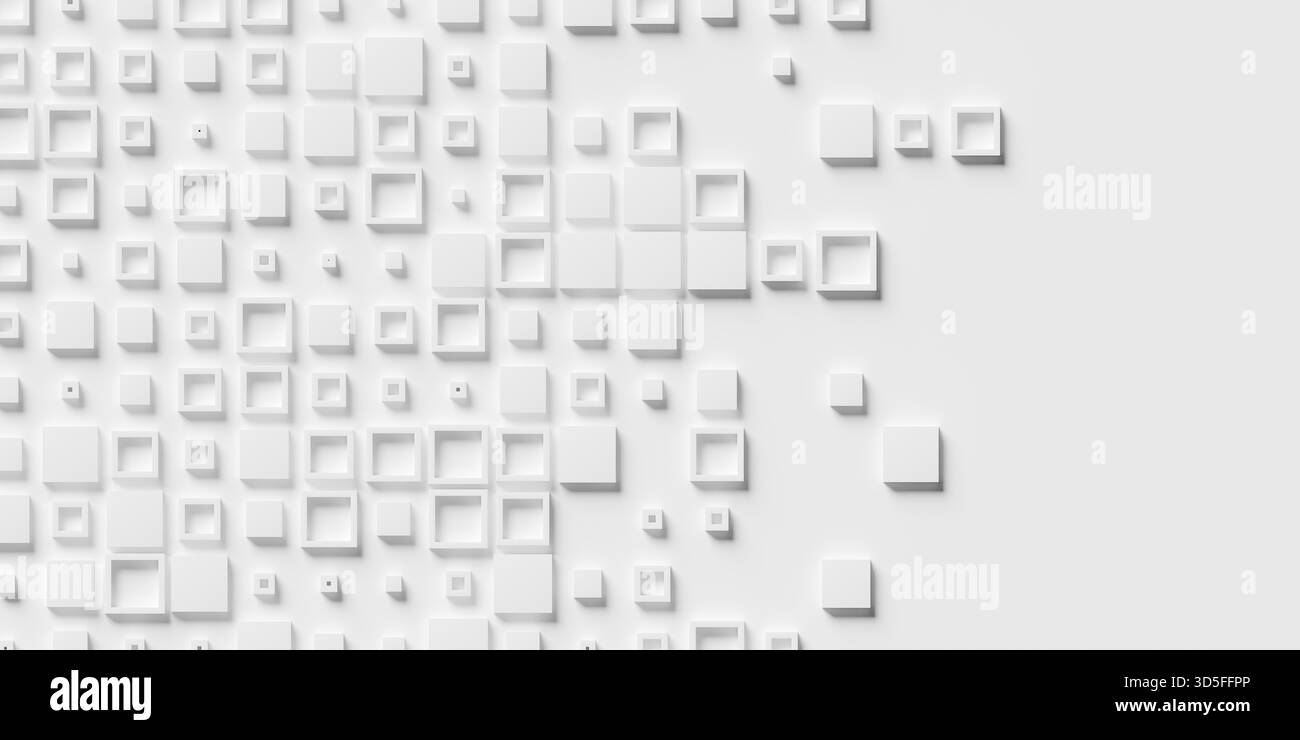 Random scaled white cube boxes or blocks background with some open ...