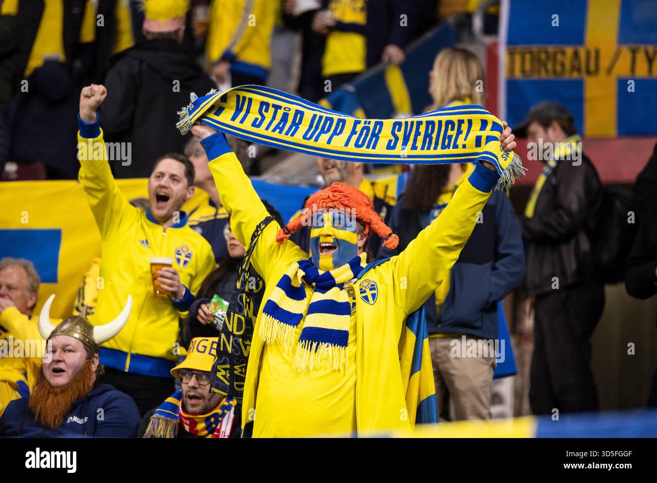 Sweden Fans Swedish fans celebrate during the World Cup 2026 Group B qualifying ...