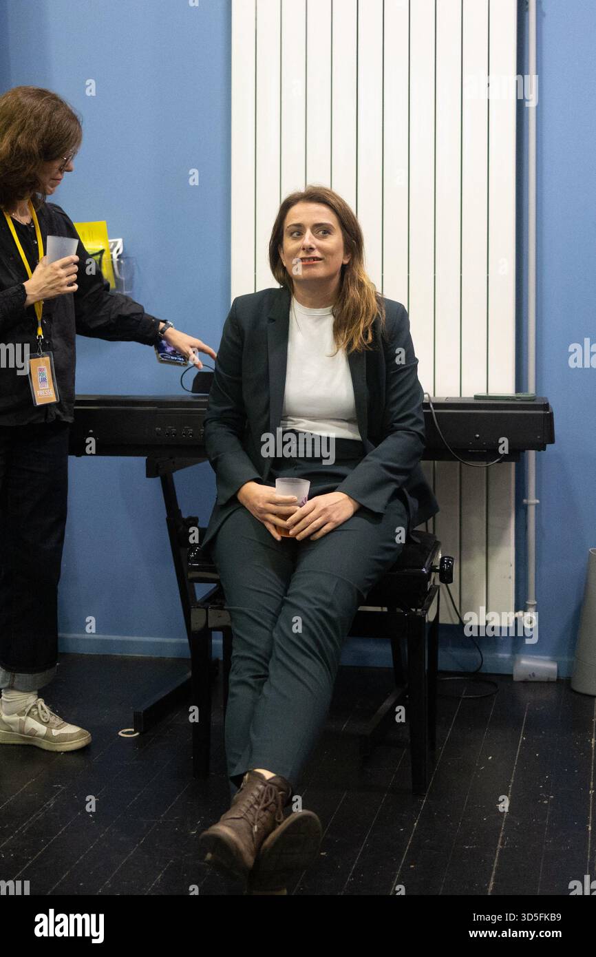 National secretary of French left-wing party The Ecologistes Marine Tondelier during a convention of the Front Populaire 2027 (Popular Front 2027), focused on education in Trappes, outside Paris on November 15, 2025. The united left, which is advocating a joint candidate for the 2027 presidential election, met on Saturday in Trappes to demonstrate its unbreakable unity in the face of the far right, announcing that a primary election would be held in 'autumn 2026'. Photo by Raphael Lafargue/ABACAPRESS.COM Stock Photo