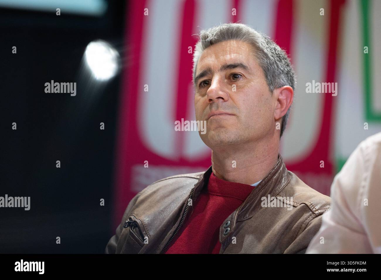 Trappes, France. 15th Nov, 2025. Ecologiste et Social's MP Francois Ruffin during a convention of the Front Populaire 2027 (Popular Front 2027), focused on education in Trappes, outside Paris on November 15, 2025. The united left, which is advocating a joint candidate for the 2027 presidential election, met on Saturday in Trappes to demonstrate its unbreakable unity in the face of the far right, announcing that a primary election would be held in 'autumn 2026'. Photo by Raphael Lafargue/ABACAPRESS.COM Credit: Abaca Press/Alamy Live News Stock Photo