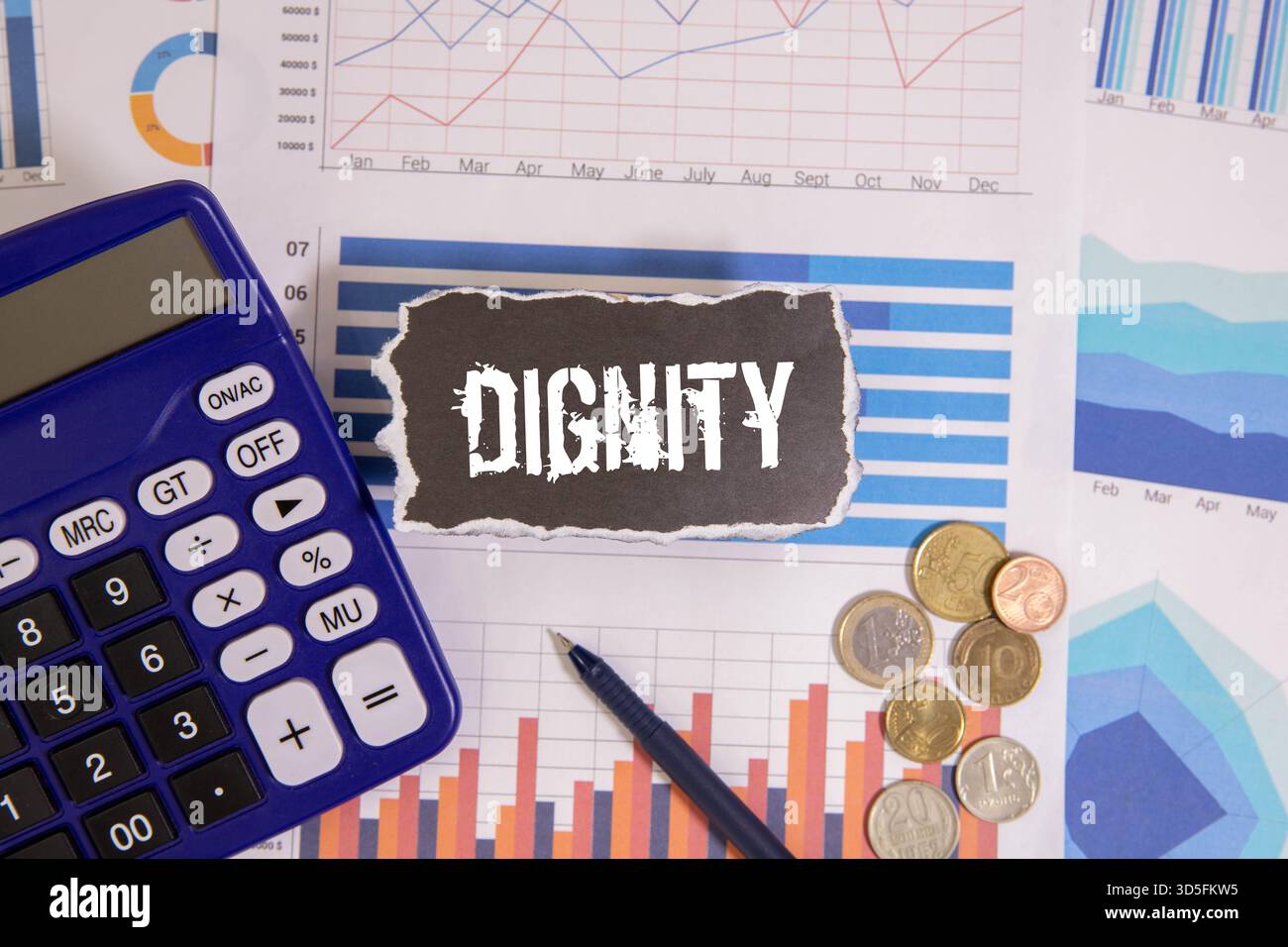 Dignity text written with a typewriter. Stock Photo