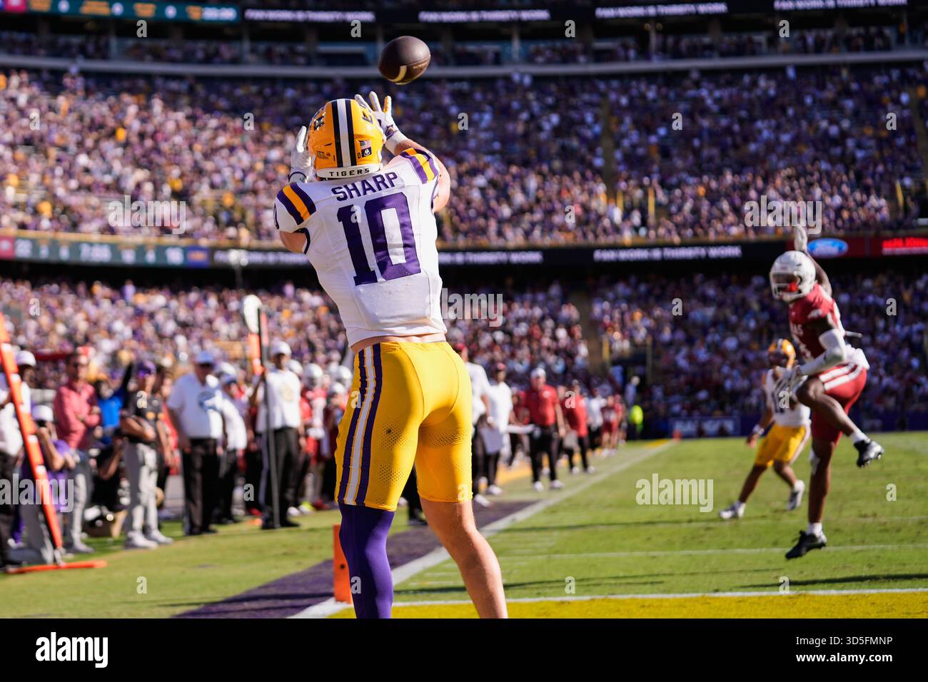 LSU tight end Bauer Sharp (10) pulls in a touchdown reception against ...