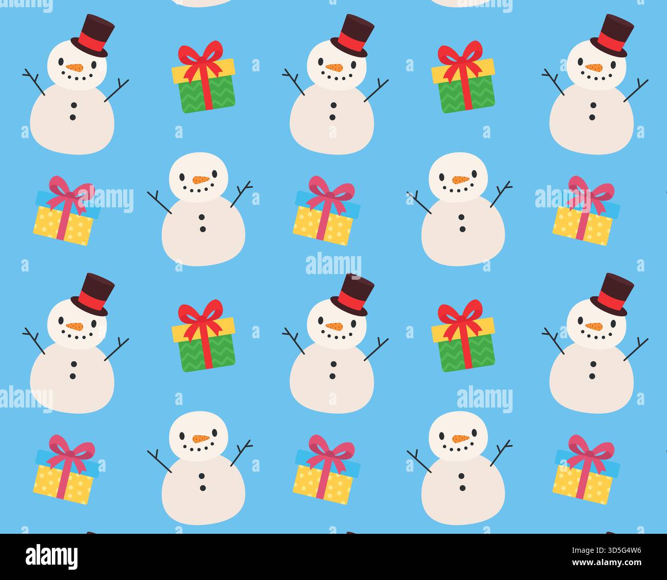 Seamless Christmas pattern. Cute snowmen. Isolated background. Vector illustration. Stock Vector