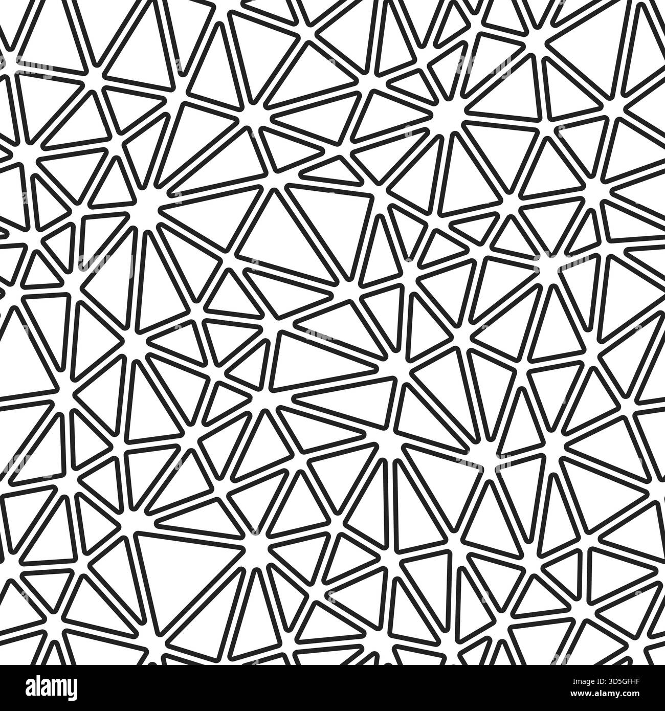 Vector science background. Compact triangles size. Black and white style. Rounded triangles outlined. Repeatable pattern. Monochrome Contrast. Stock Vector