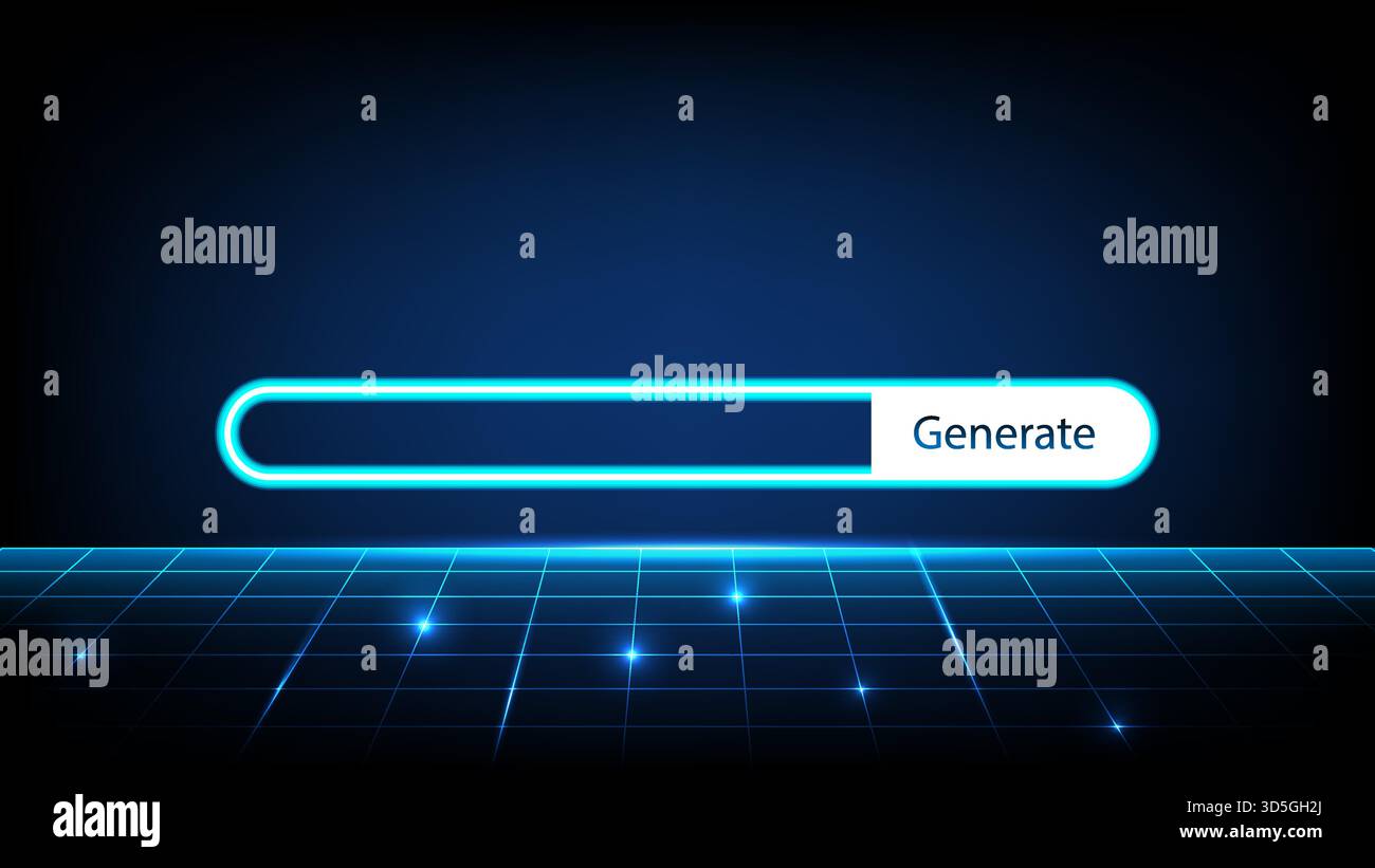 High tech AI input bar with glowing neon effect on a dark digital grid ...