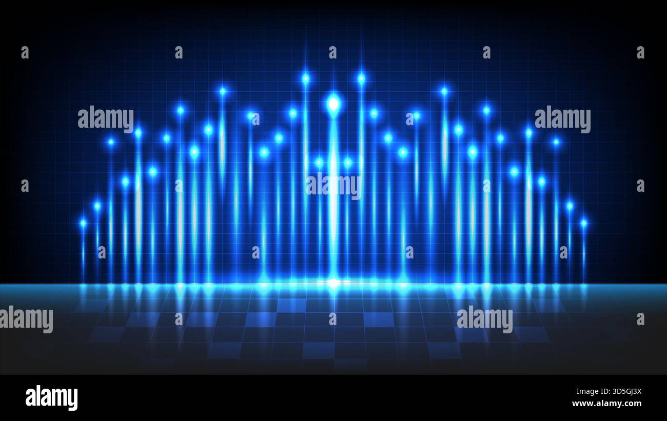 Abstract digital background with glowing blue neon light bars and reflection, perfect for technology themes Stock Vector