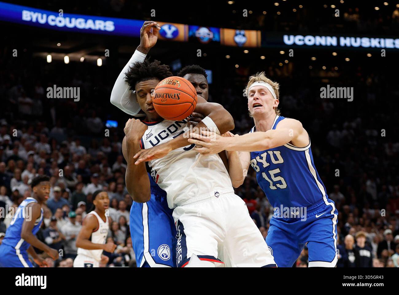 BOSTON, MA - NOVEMBER 15: Tarris Reed Jr. #5 of the UConn Huskies is ...
