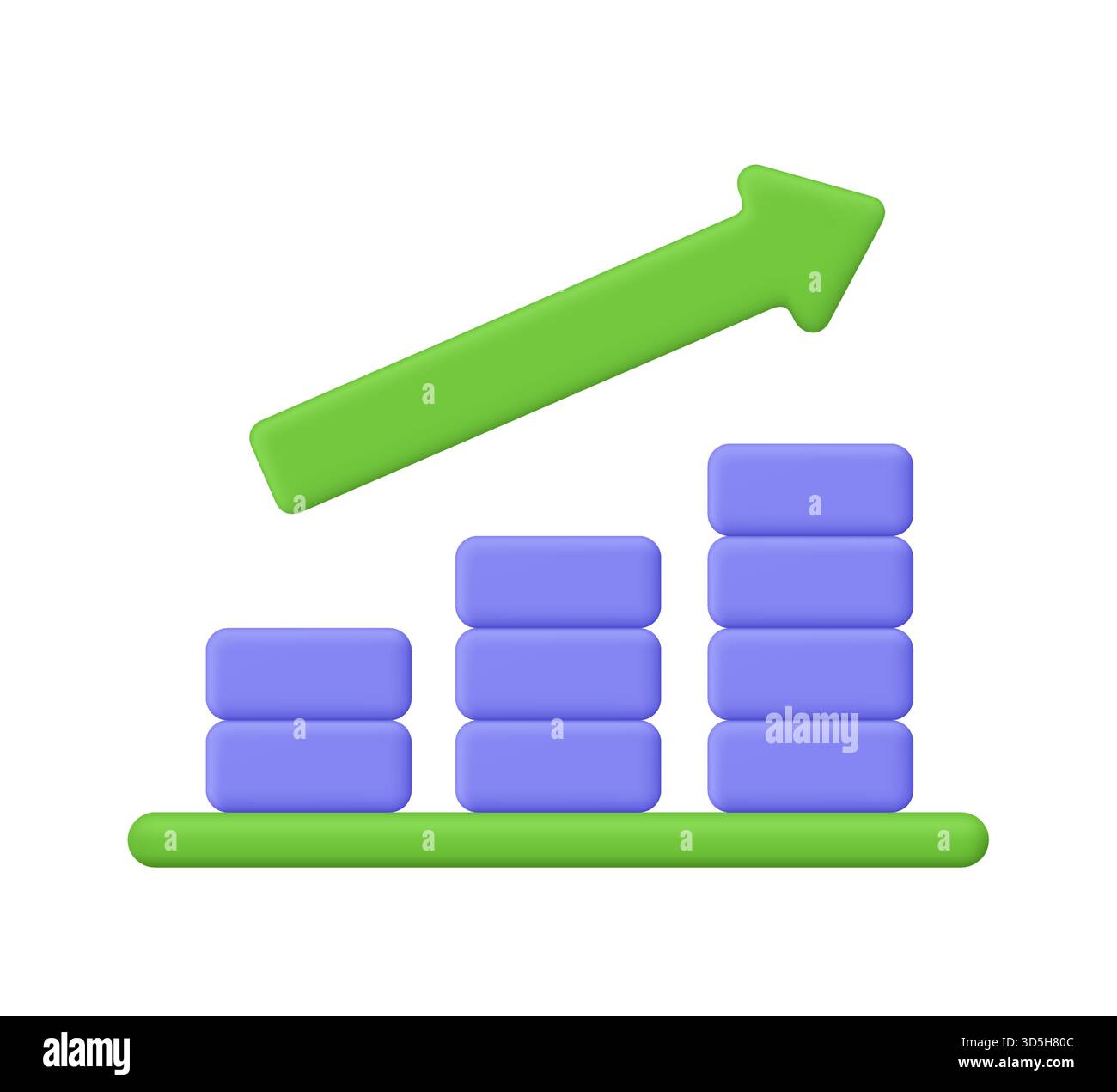 Increasing Stat Growing bar chart with purple bars and green upward arrow. Financial ...