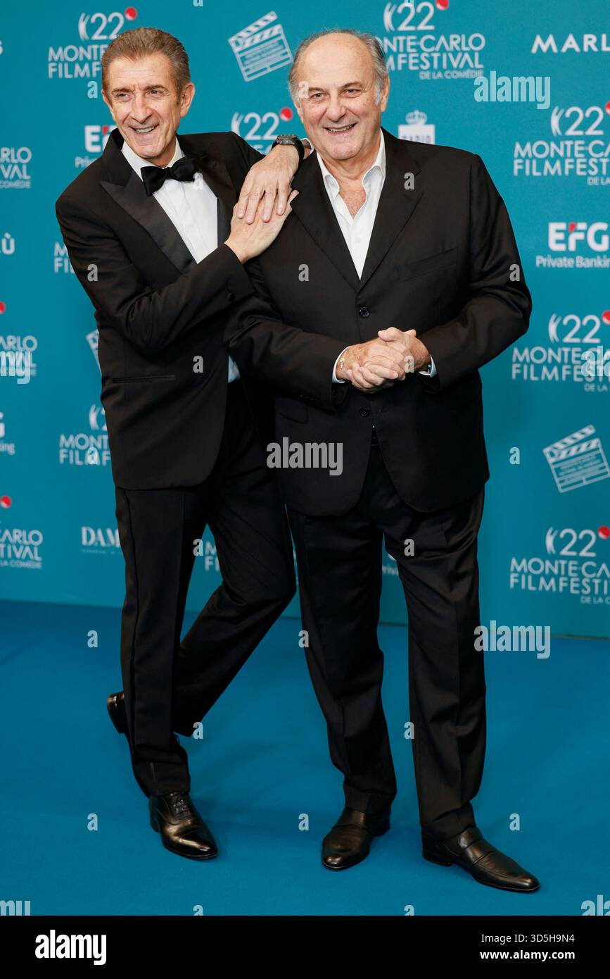 Ezio Greggio, Jerry Scotti attend the awards gala night held at Grimaldi Forum during 22nd Monte Carlo Film Festival on November 15, 2025 in Monte Carlo, Monaco. Photo by Marco Piovanotto/ABACAPRESS.COM Stock Photo