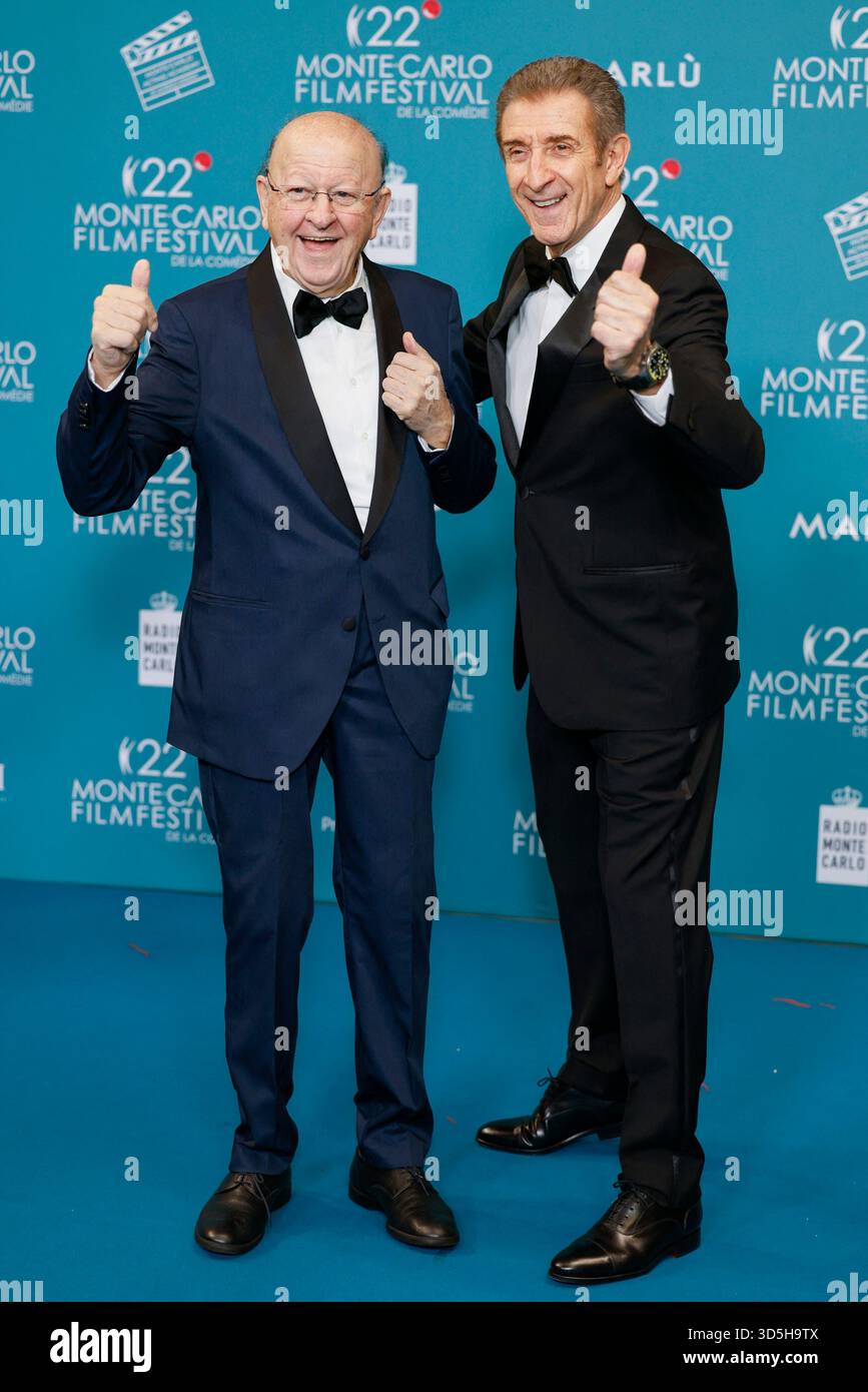 Massimo Boldi, Ezio Greggio attend the awards gala night held at Grimaldi Forum during 22nd Monte Carlo Film Festival on November 15, 2025 in Monte Carlo, Monaco. Photo by Marco Piovanotto/ABACAPRESS.COM Stock Photo