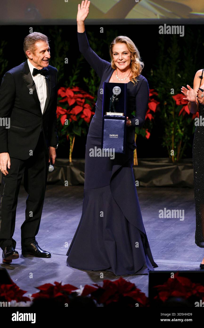 Monte Carlo, Monaco. 15th Nov, 2025. Claudia Gerini receives the Career Award during the awards gala night held at Grimaldi Forum during 22nd Monte Carlo Film Festival on November 15, 2025 in Monte Carlo, Monaco. Photo Marco Piovanotto/ABACAPRESS.COM Credit: Abaca Press/Alamy Live News Stock Photo