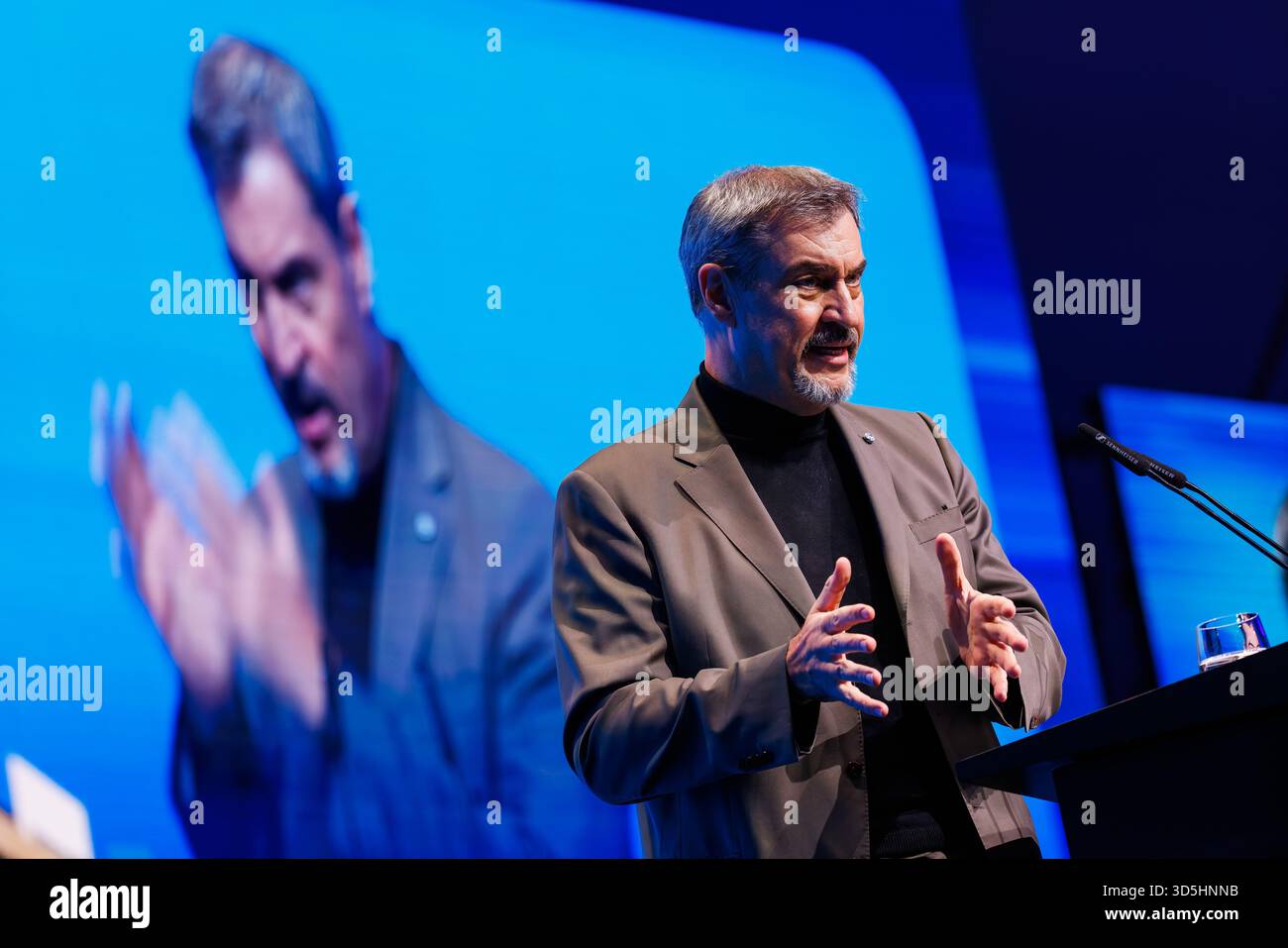 Rust, Germany. 16th Nov, 2025. Markus Söder (CSU), Prime Minister of Bavaria, speaks at the German Congress of the Junge Union (JU). The main topic of the three-day congress is likely to be the reform of the social systems. Credit: Philipp von Ditfurth/dpa/Alamy Live News Stock Photo