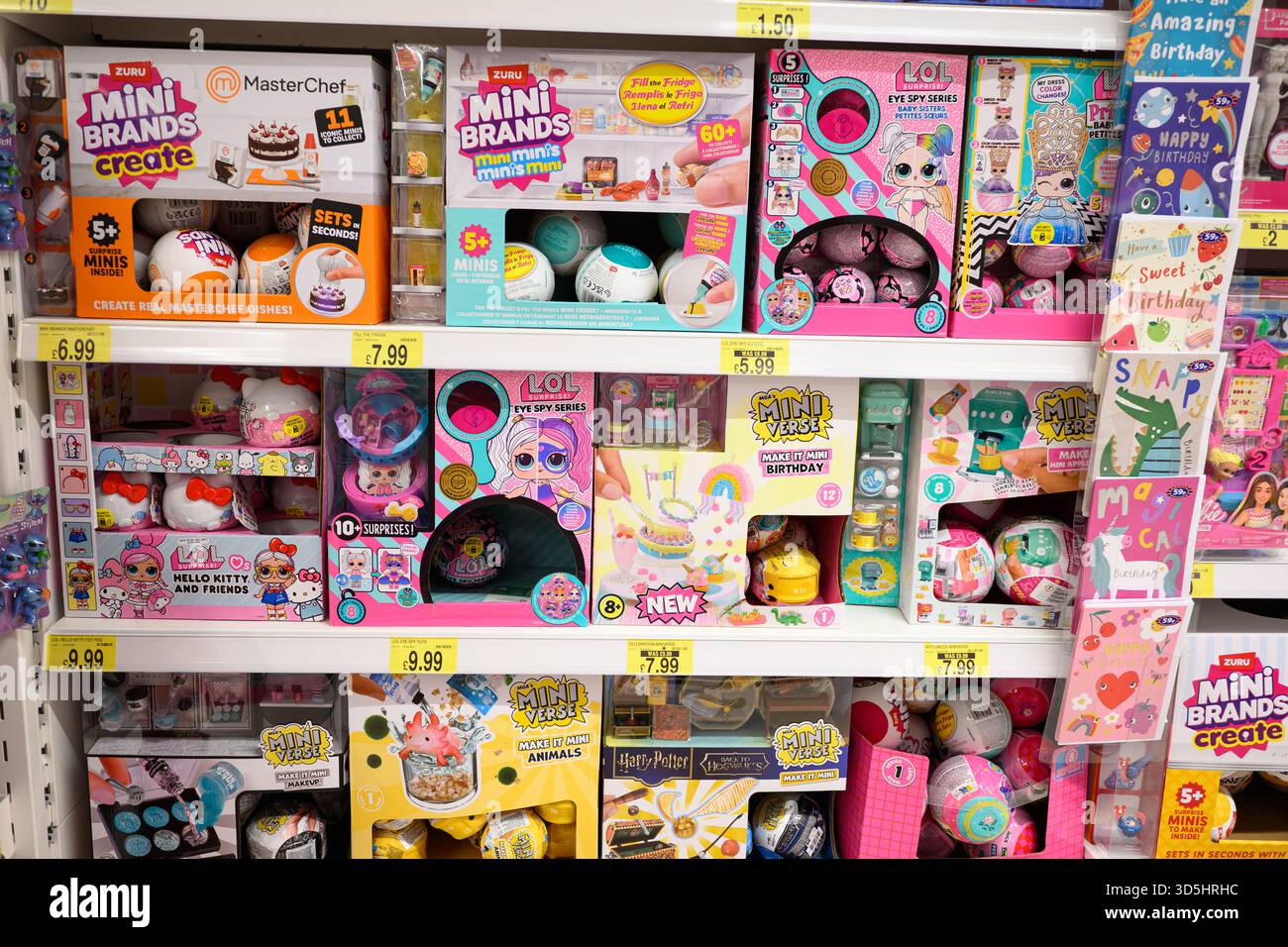 Mini Brands by Zuru toys on a shelf in a shop - Wales, UK - 22 October 2025 Stock Photo