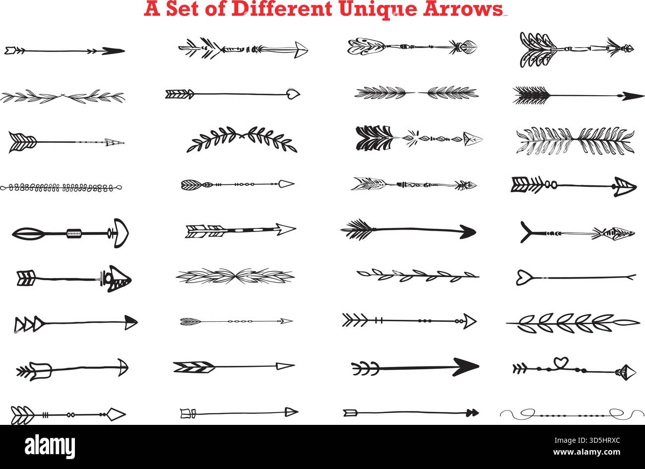 Handmade Arrow Icons Set EPS10 Vector Pack Unique Doodle Sketch Hand Drawn Directional Pointer Navigation Cursor Glyphs Editable Stroke Stock Vector