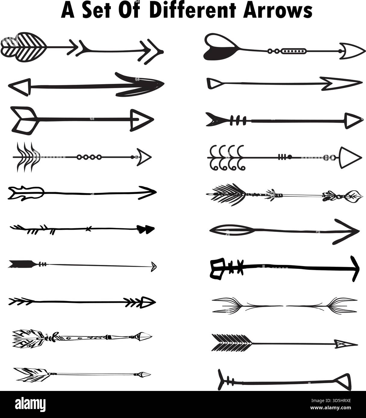 Handmade Arrow Icons Set EPS10 Vector Pack Unique Doodle Sketch Hand Drawn Directional Pointer Navigation Cursor Glyphs Editable Stroke Stock Vector