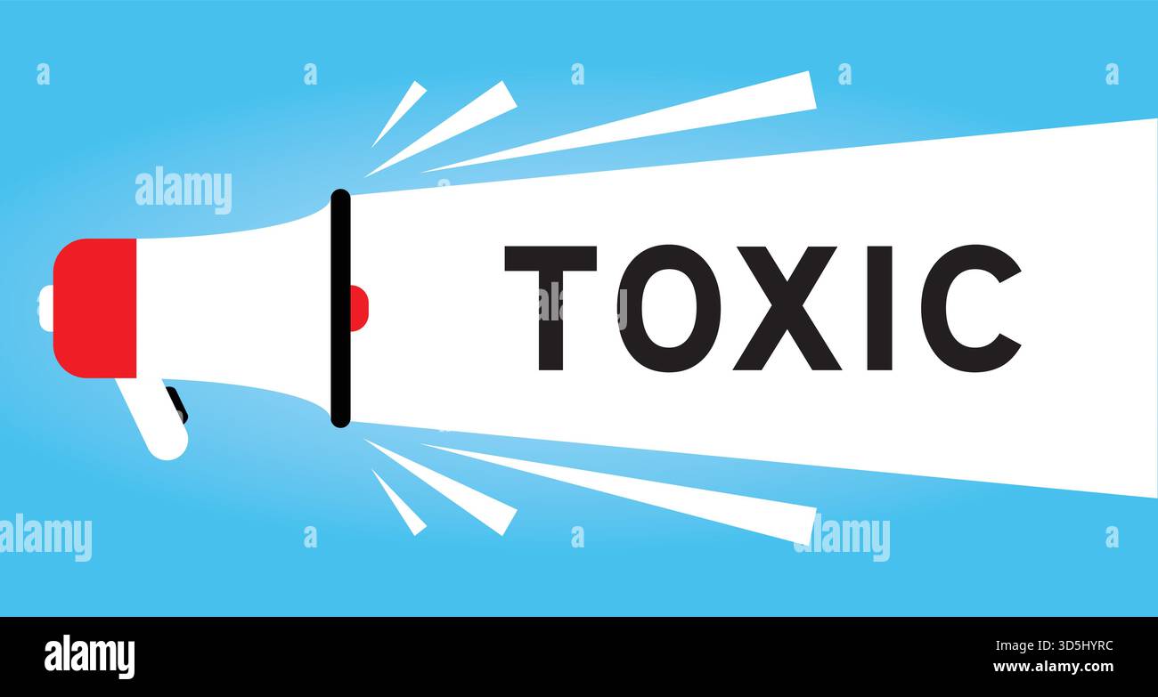 Color megaphone icon with word toxic in white banner on blue background Stock Vector